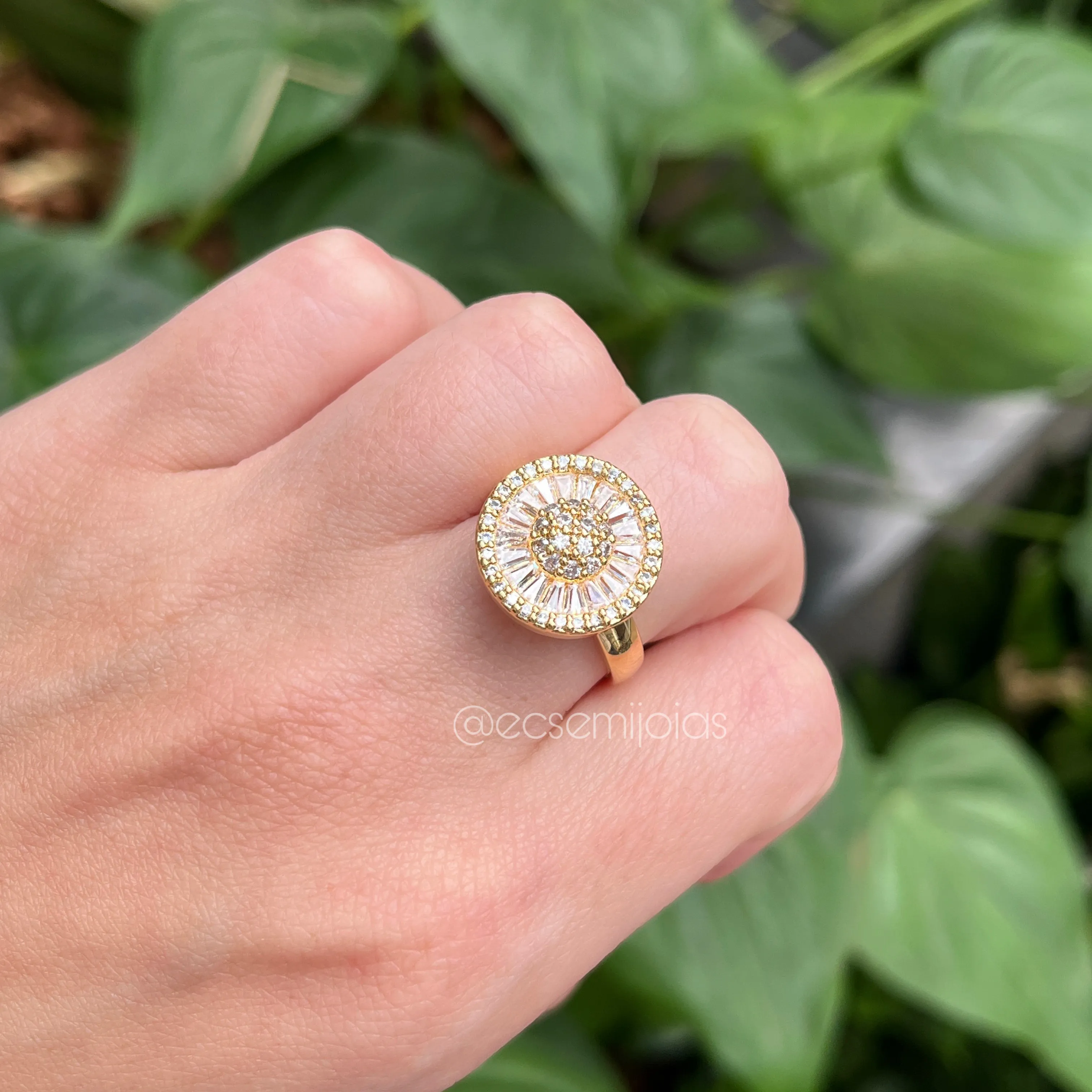 Anel pizza 16mm aro fino - banhado a ouro 18k