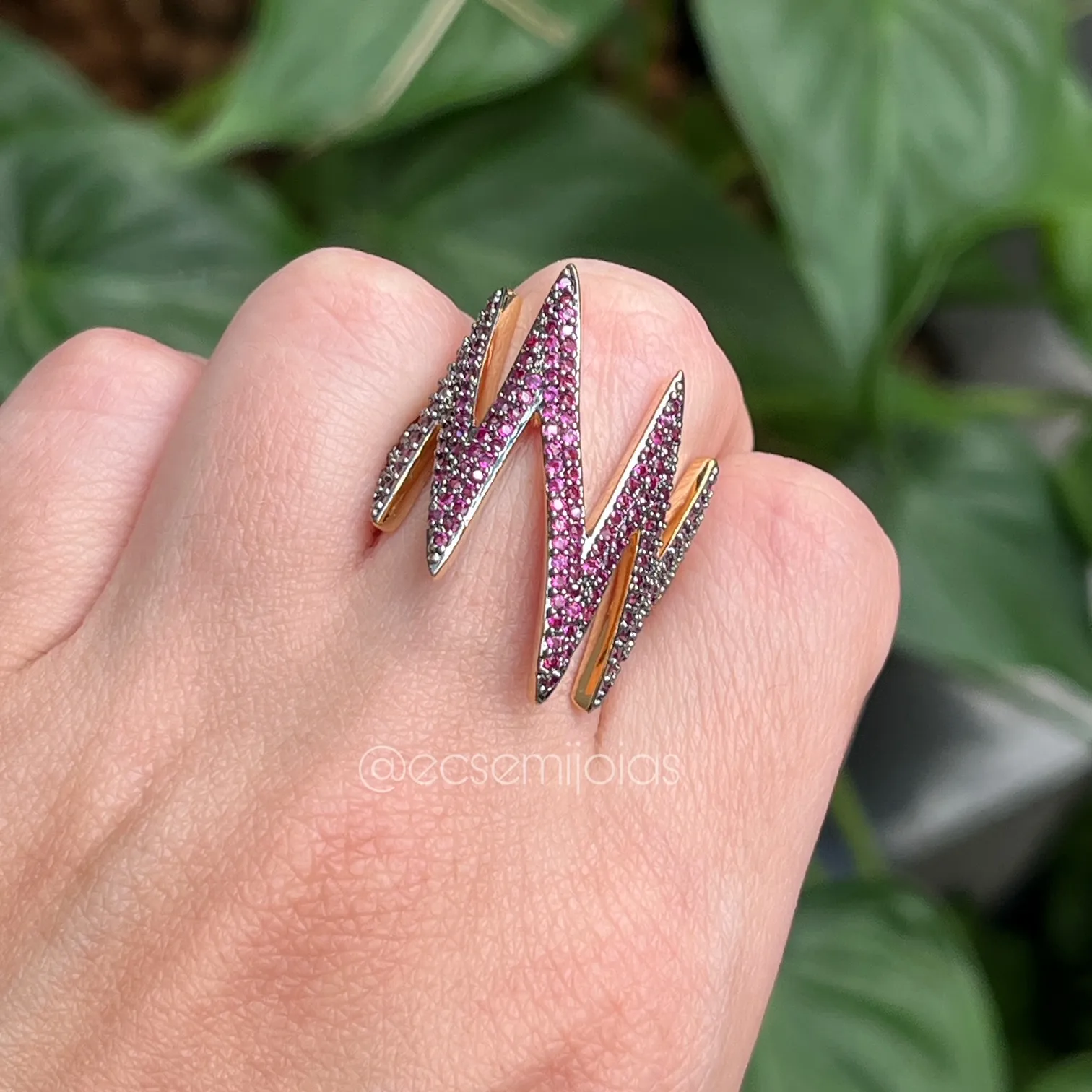 Anel raio cravejado  - banhado a ouro 18k