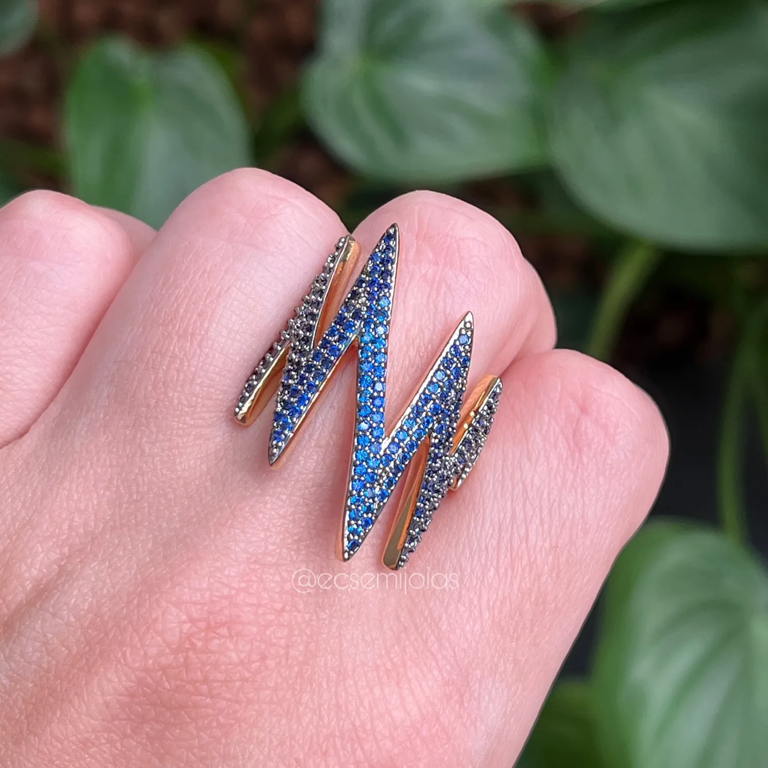 Anel raio cravejado  - banhado a ouro 18k