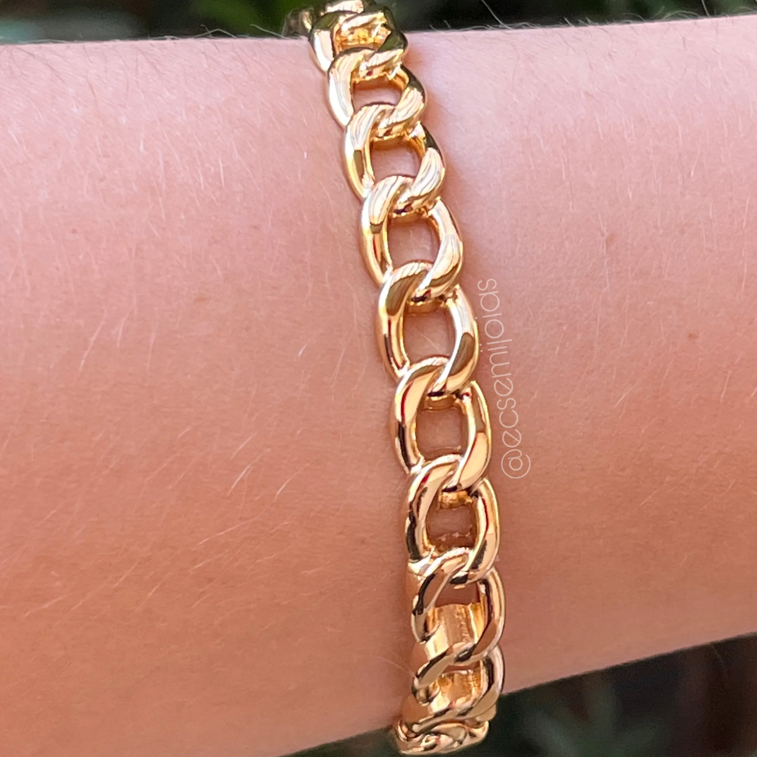 Bracelete elos ovais de corrente - 8mm - banhado a ouro 18k