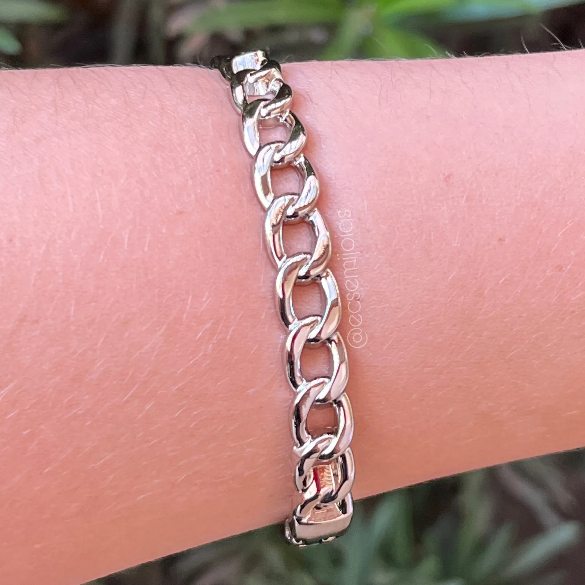 Bracelete elos ovais de corrente - 8mm - banhado a ródio branco
