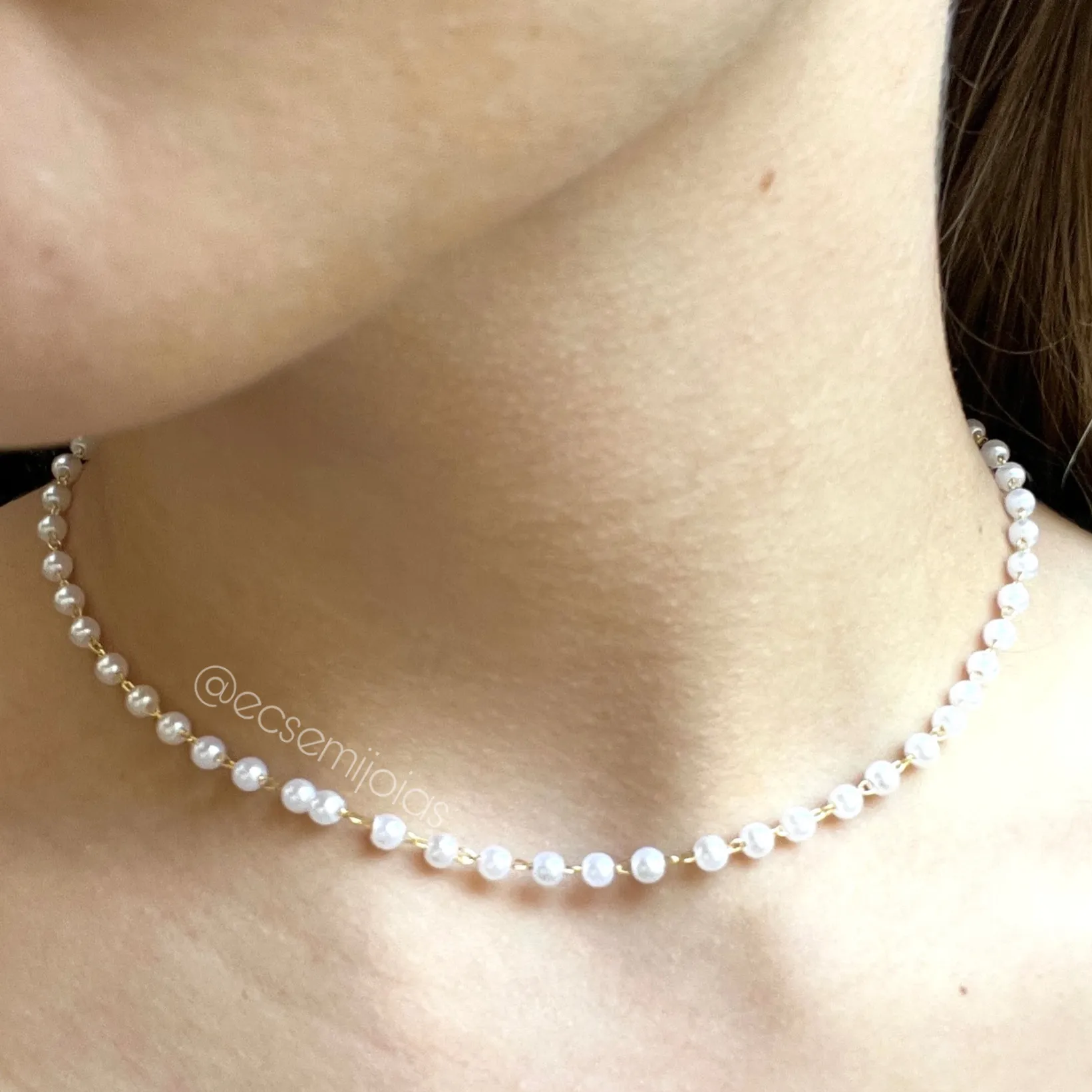 Choker pérolas de 4mm - 35cm + 5cm extensor - banhado a ouro 18k