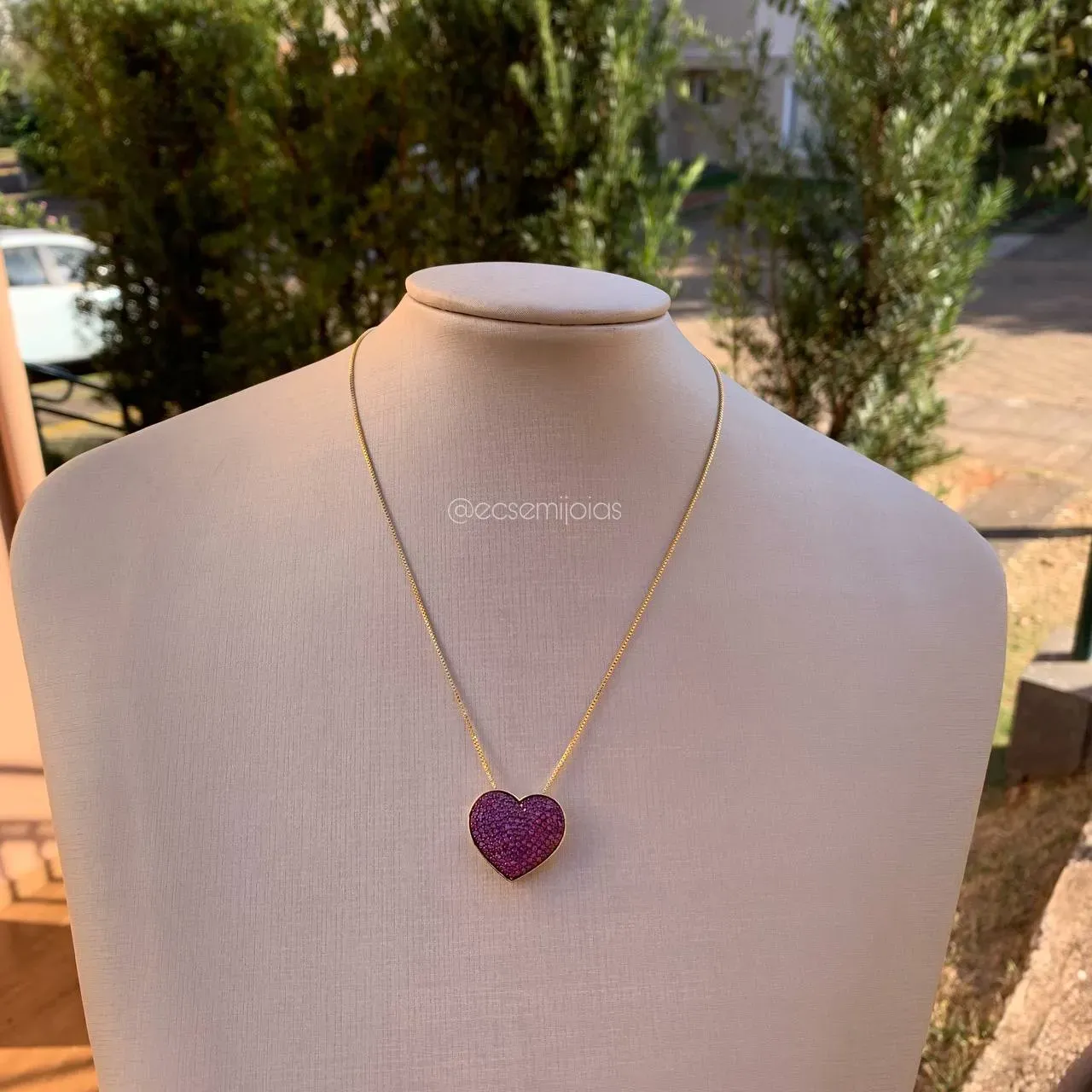 Colar coração cravejado - 45 cm - banhado a ouro 18k