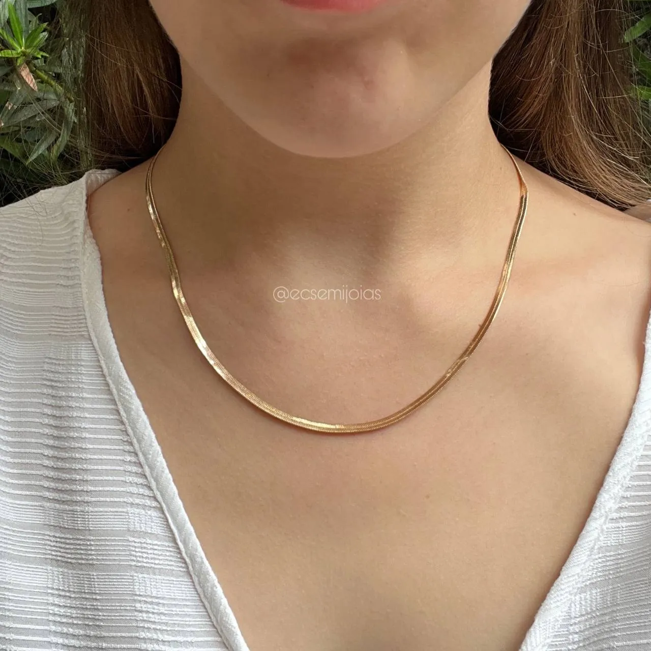 Colar de fita 3mm - 45cm + extensor - banhado a ouro 18k
