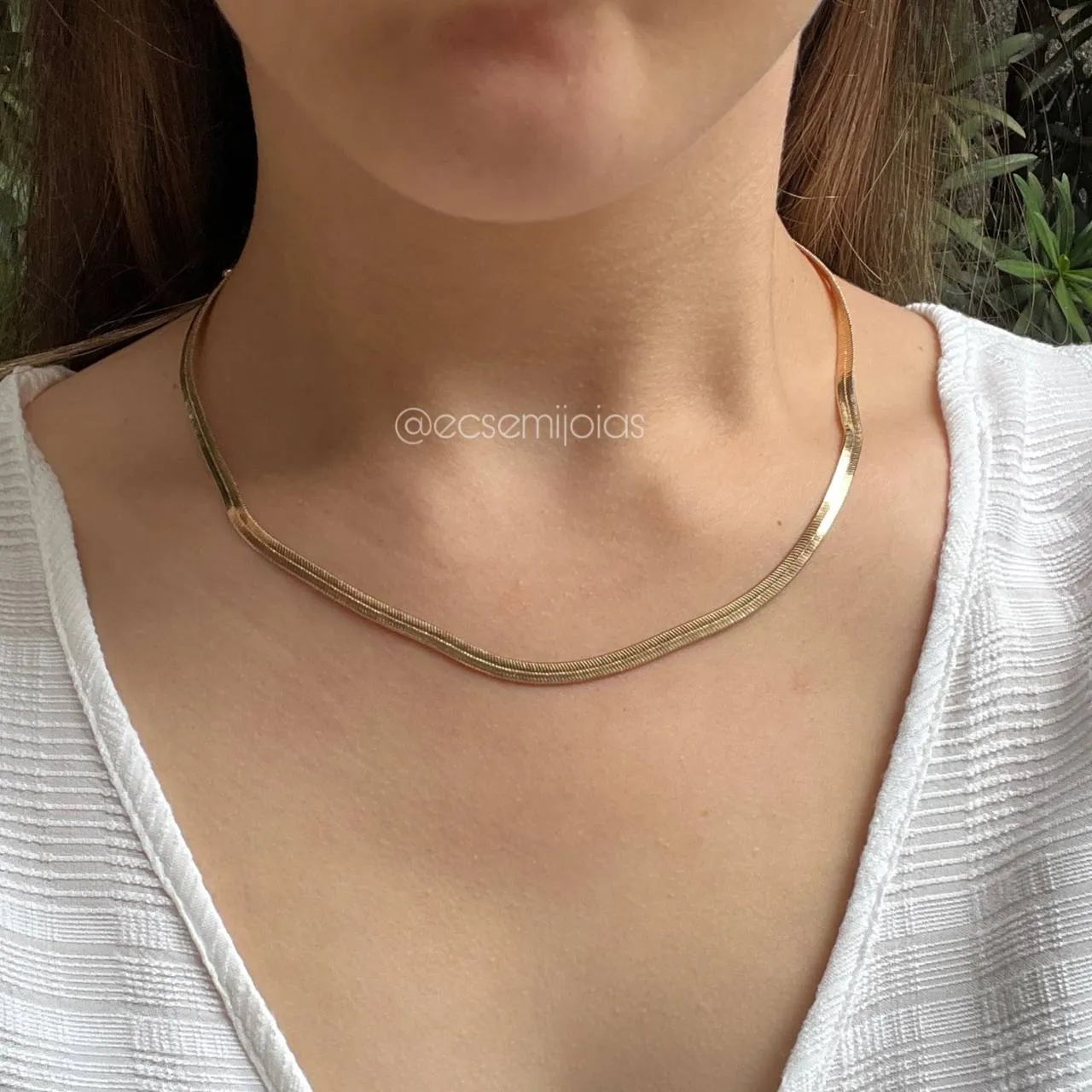 Colar de fita 5mm - 45cm + extensor - banhado a ouro 18k