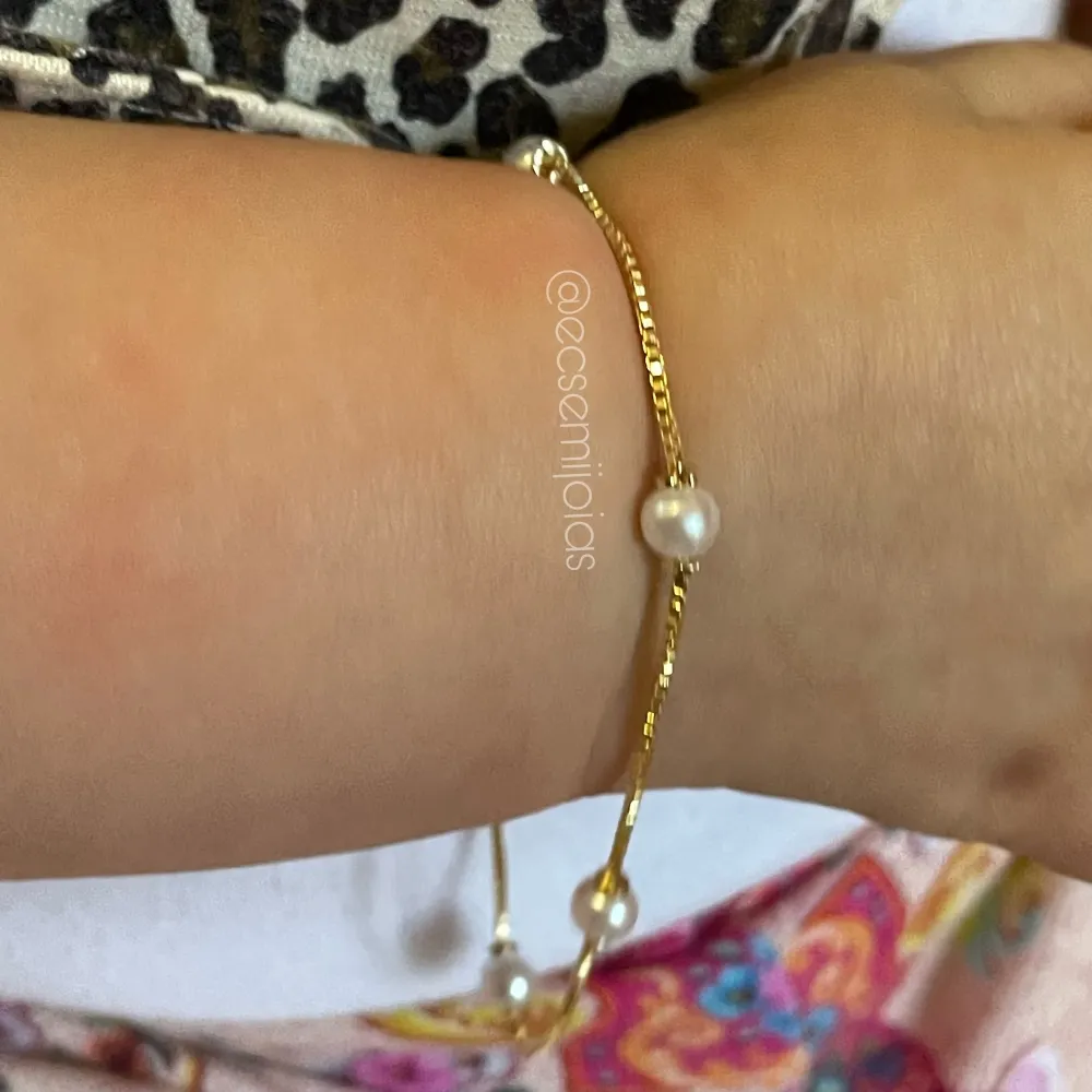 Pulseira veneziana c/ pérola 4mm - 14cm - banhado a ouro 18k