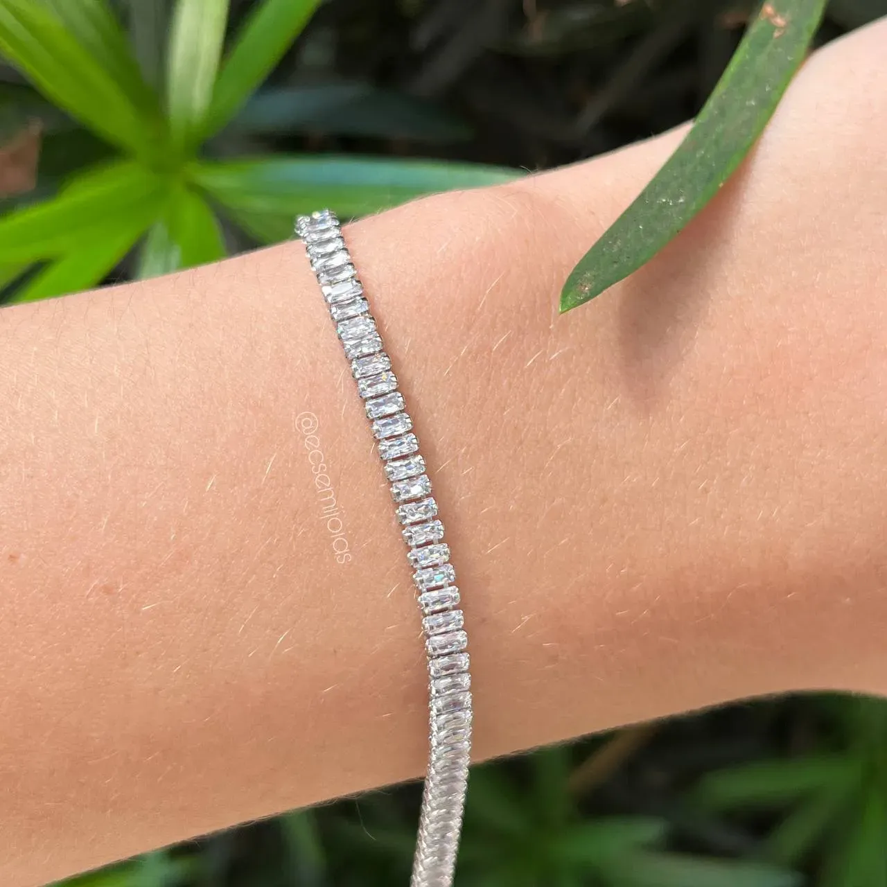 Pulseira zircônia baguete 4mm - 19 cm - banhado a ródio branco