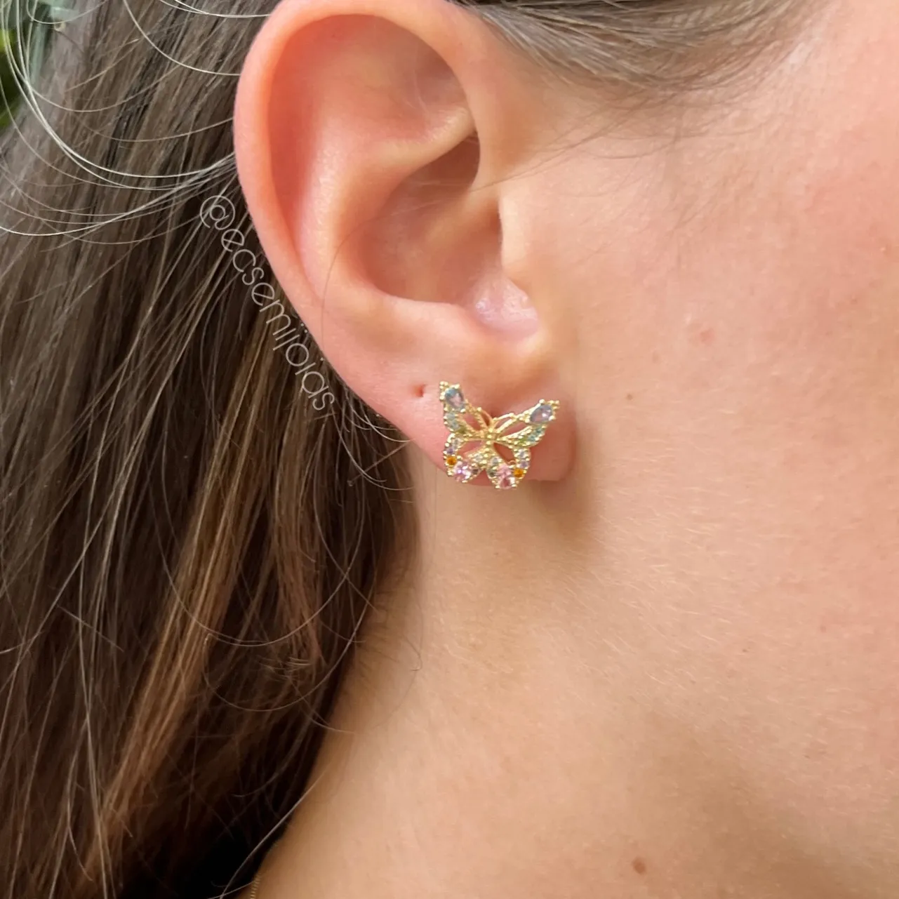 Conjunto de brinco e colar de borboleta cravejada - banhado a ouro 18k