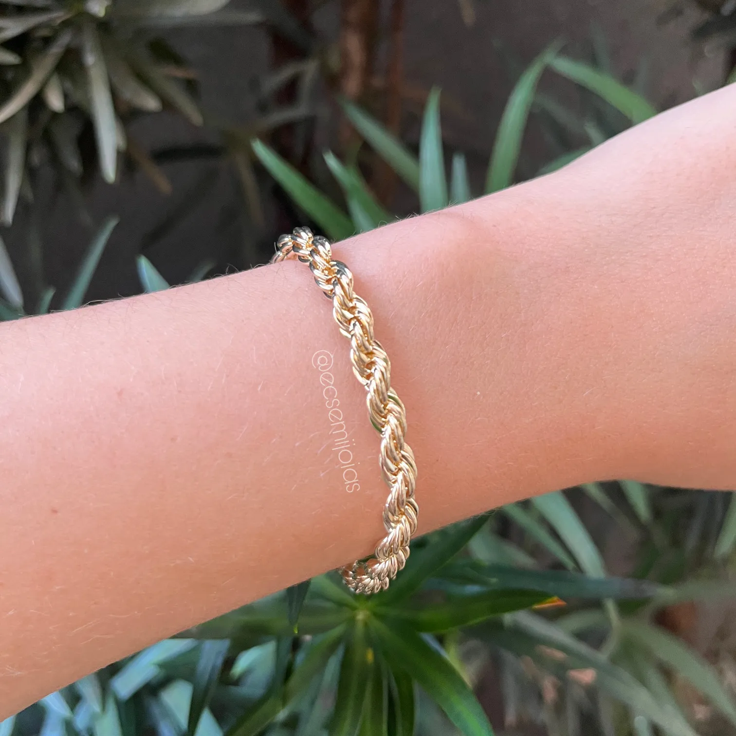 Pulseira cordão baiano grossa -17 cm - 5 mm de espessura - banhado a ouro 18k