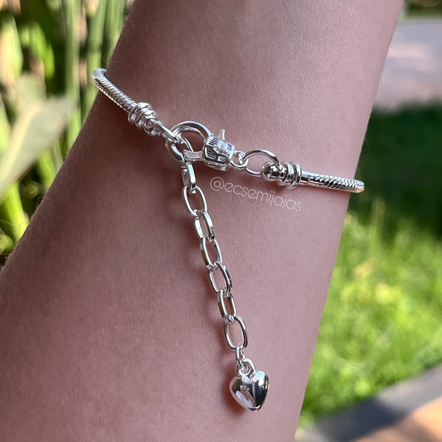 Pulseira para berloques - 18 cm + extensor - banhado a prata 925