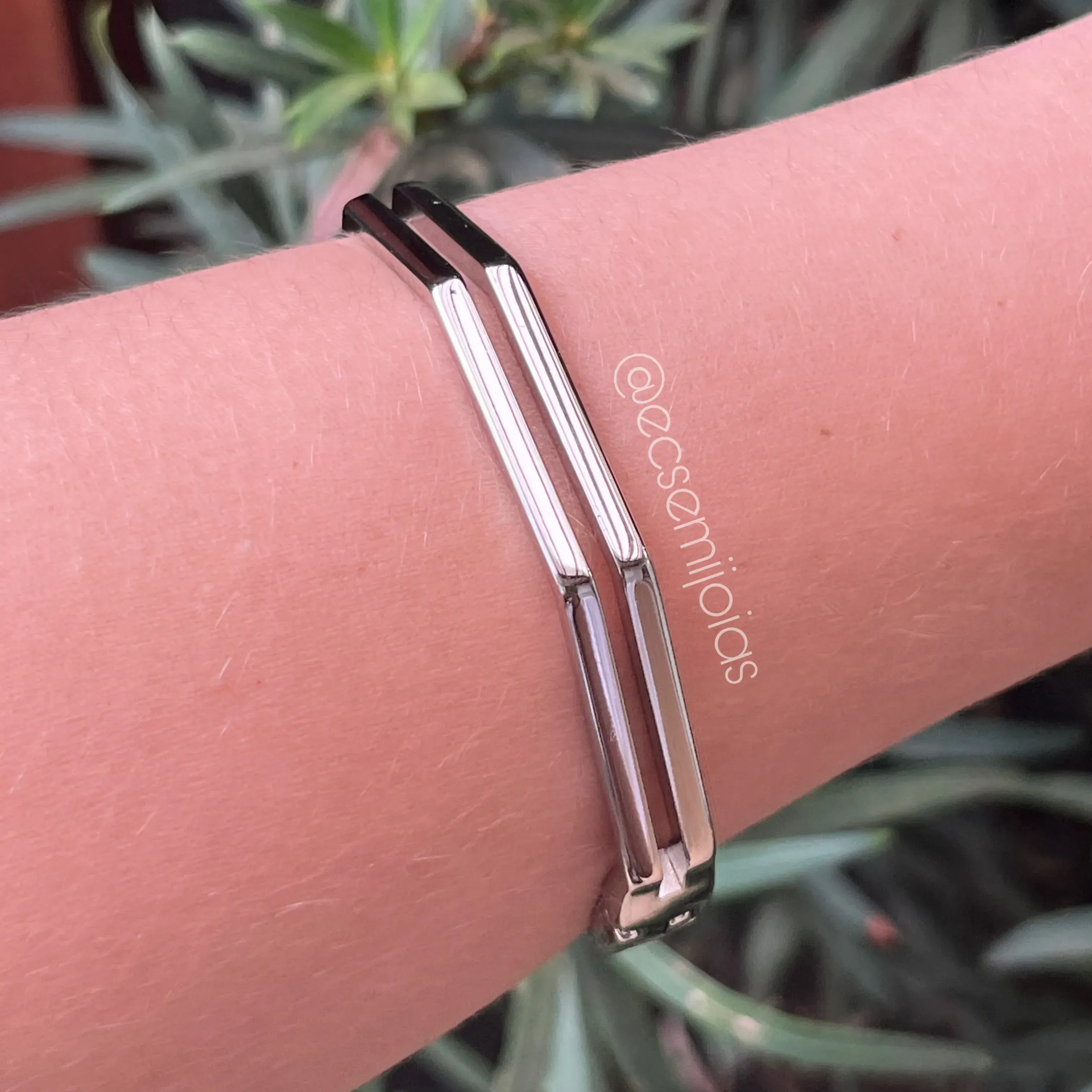Bracelete octógono liso com 2 aros - banhado a ródio branco