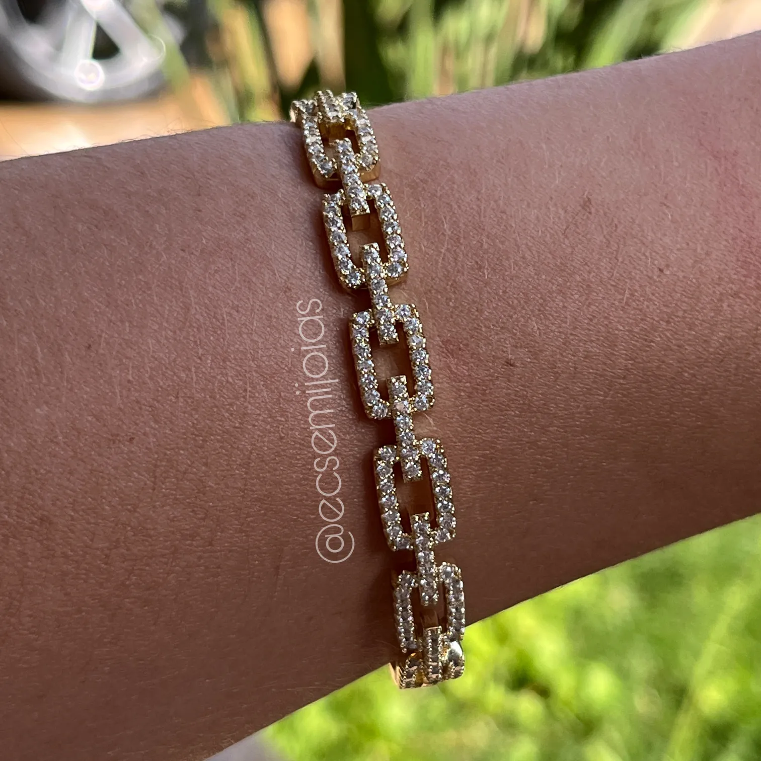 Bracelete retângulos cravejados - banhado a ouro 18k