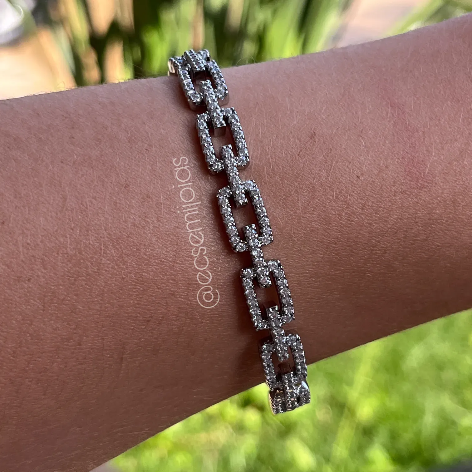 Bracelete retângulos cravejados - banhado a prata 925