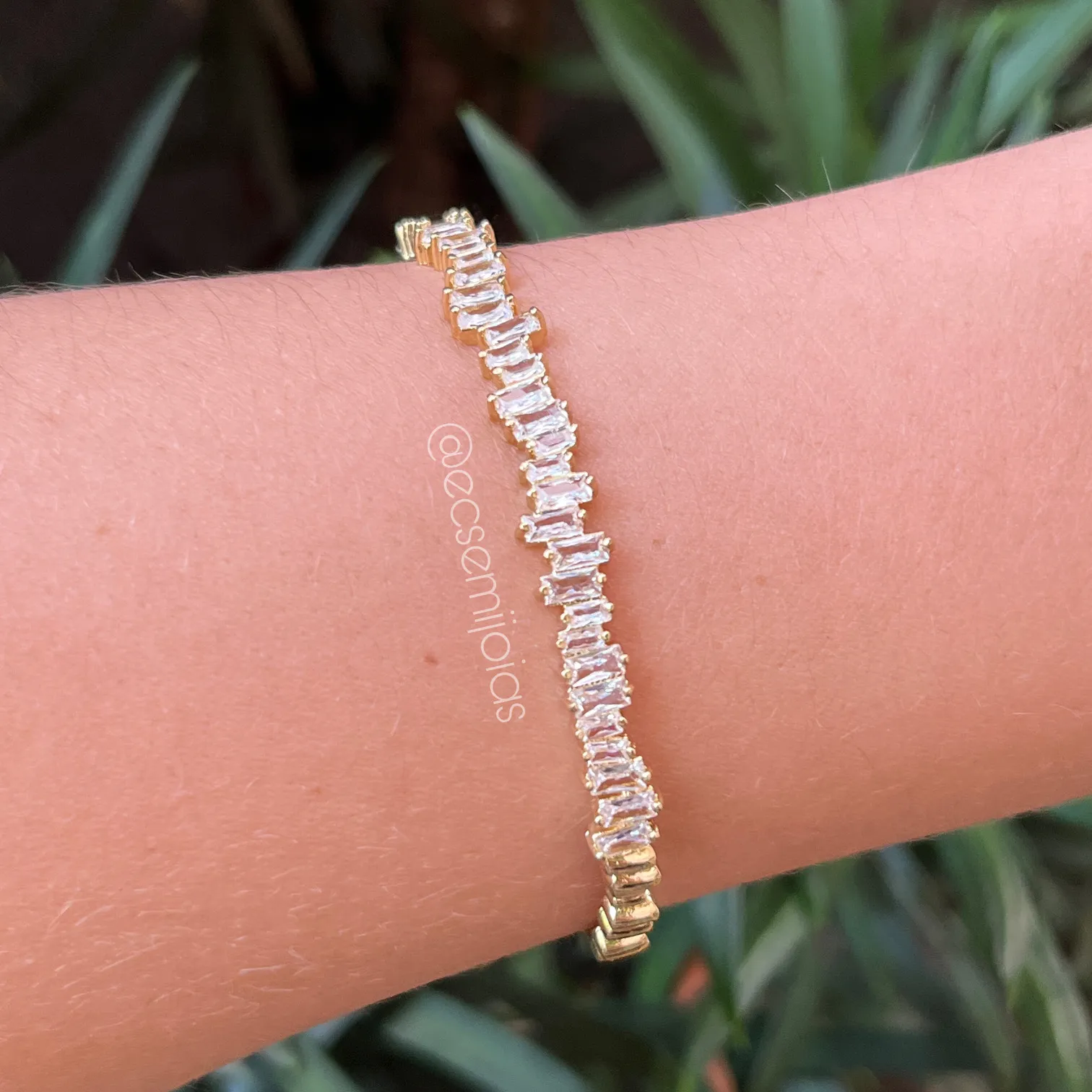 Bracelete zircônia baguete - banhado a ouro 18k