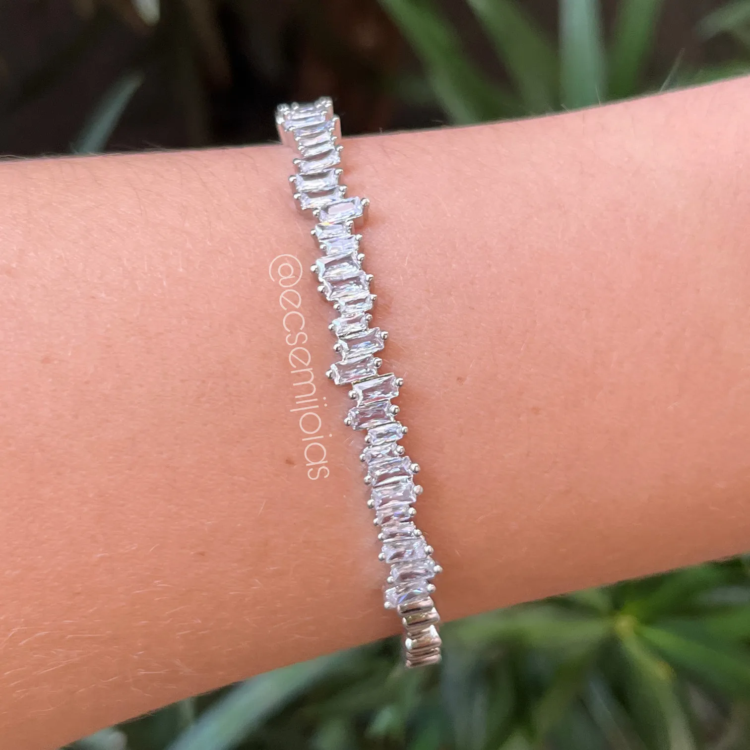 Bracelete zircônia baguete - banhado a ródio branco