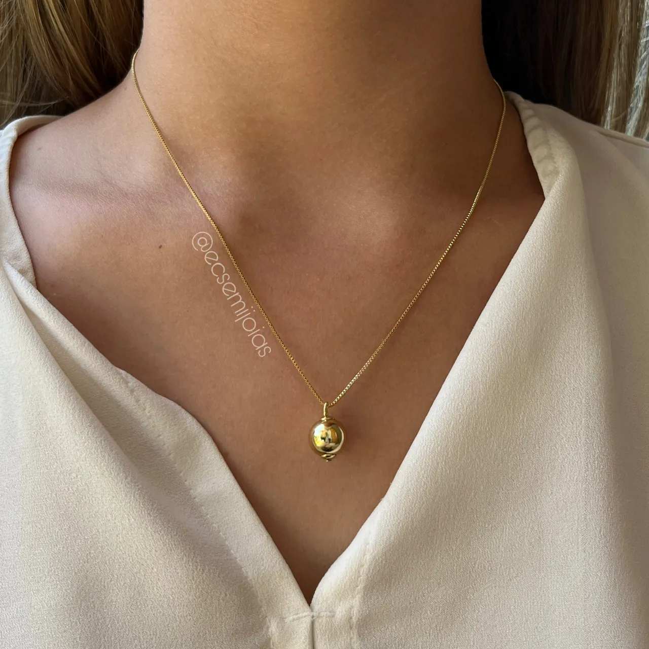 Colar de bola de 10 mm - 45 cm - banhado a ouro 18k