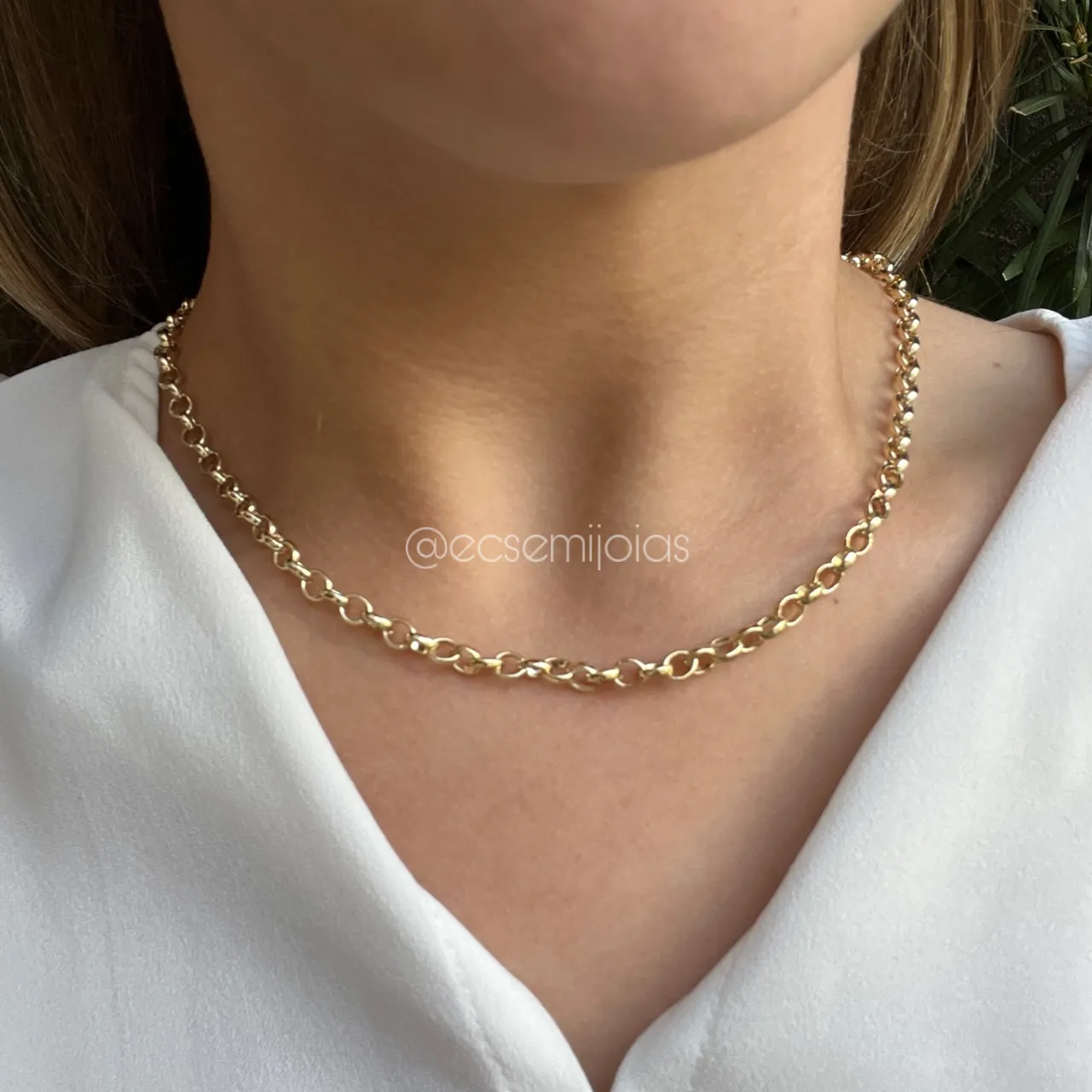 Colar elo português 5mm com fecho boia - 45 cm - banhado a ouro 18k