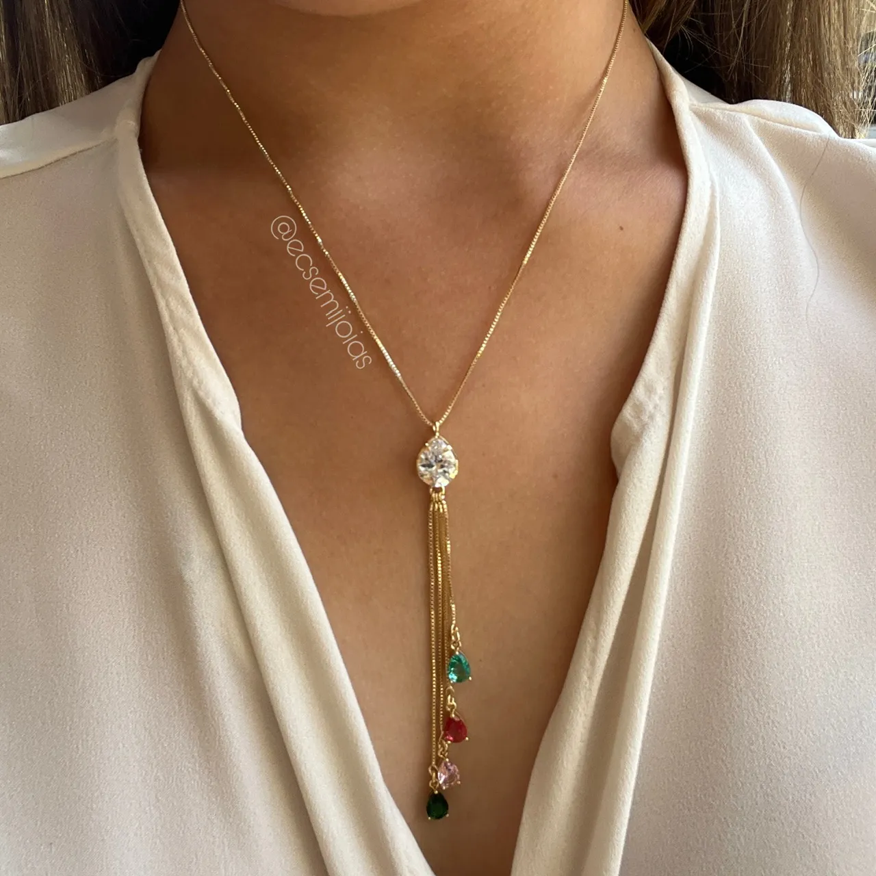Colar gravata gotas - 45 cm - banhado a ouro 18k