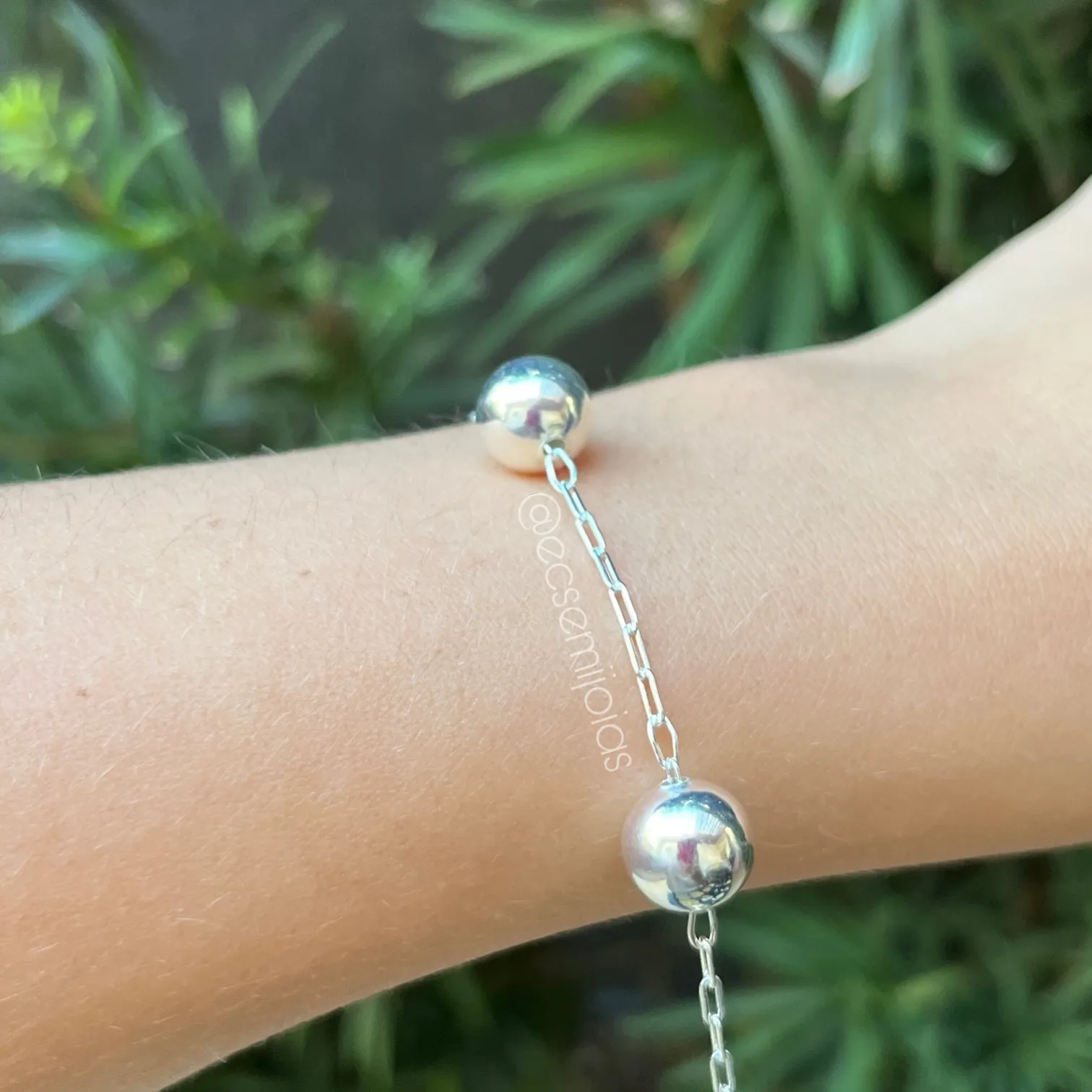 Pulseira com 5 bolar lisas 10mm - 19cm - banhado a prata 925