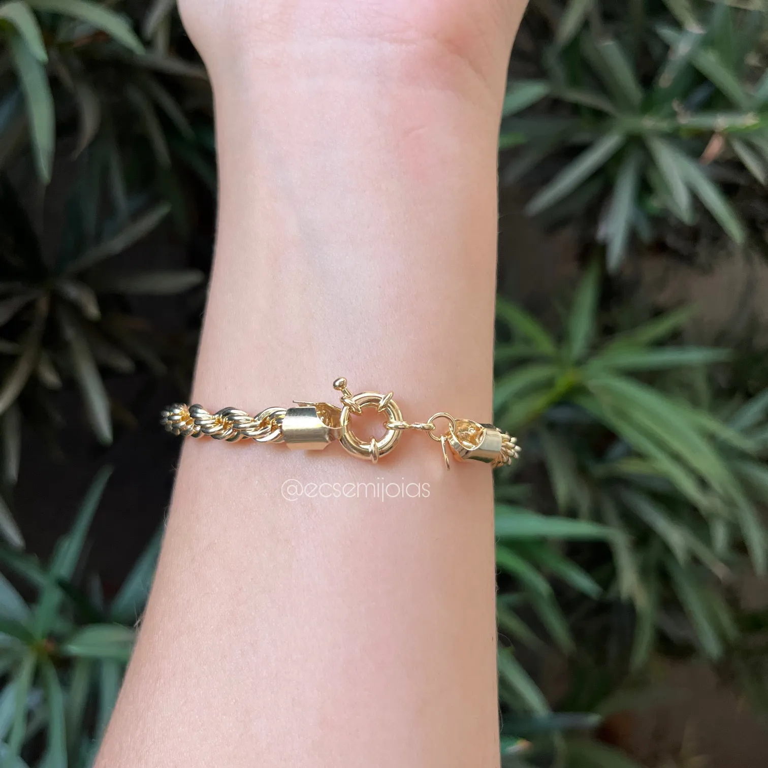 Pulseira cordão baiano grossa -17 cm - 5 mm de espessura - banhado a ouro 18k