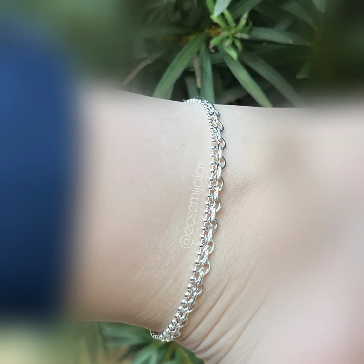 Tornozeleira 1 fileira de bolinhas e outra de corações vazados - 21cm + 5 extensor - banhado a prata 925