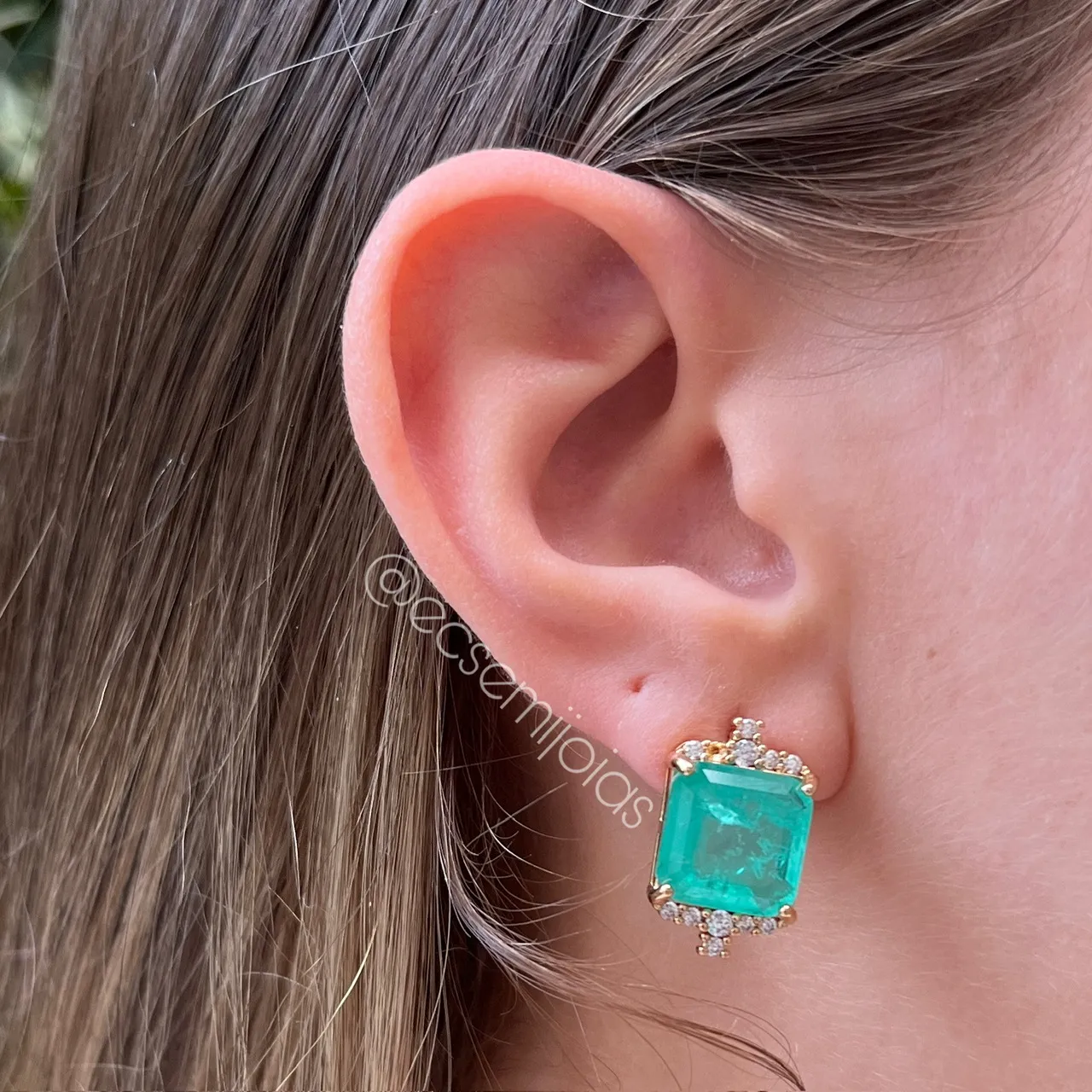 Conjunto de brinco e colar elo grumet com pedra quadrada grande fusion - 45 cm + extensor - banhado a ouro 18k