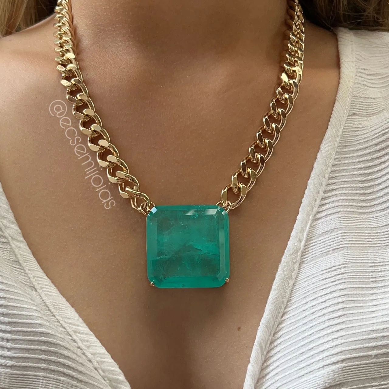Conjunto de brinco e colar elo grumet com pedra quadrada grande fusion - 45 cm + extensor - banhado a ouro 18k