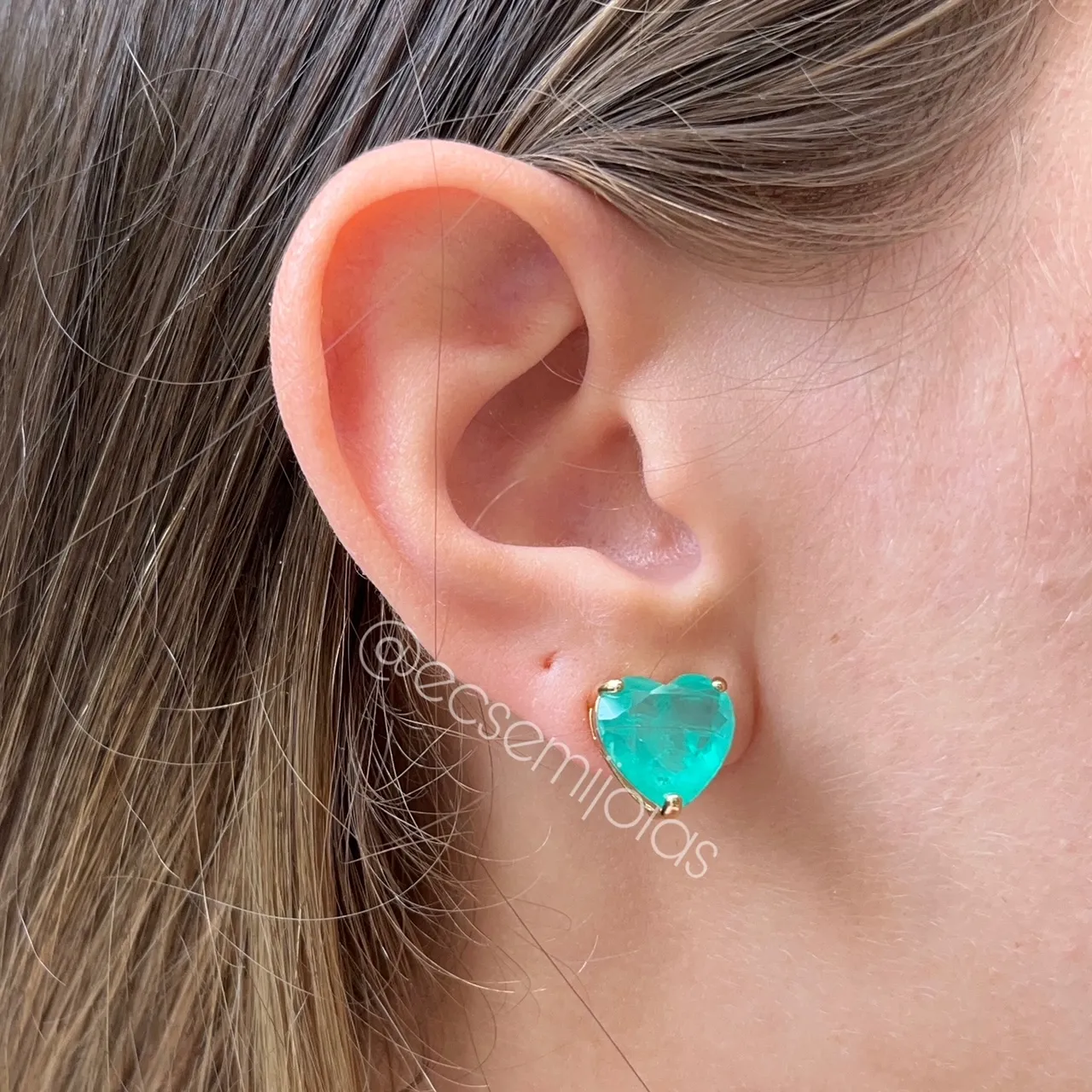 Conjunto de brinco e colar elo oval com pedra coração grande fusion - 45 cm + extensor - banhado a ouro 18k