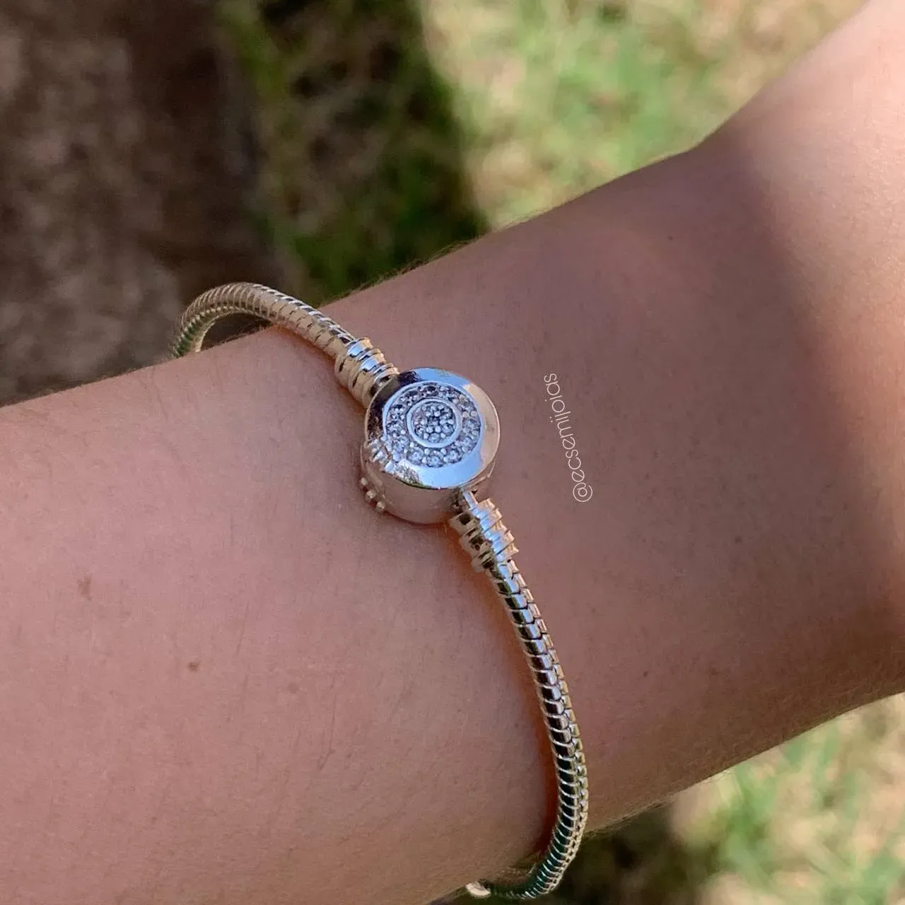 Pulseira para berloques com fecho cravejado - 18 cm - banhado a prata 925