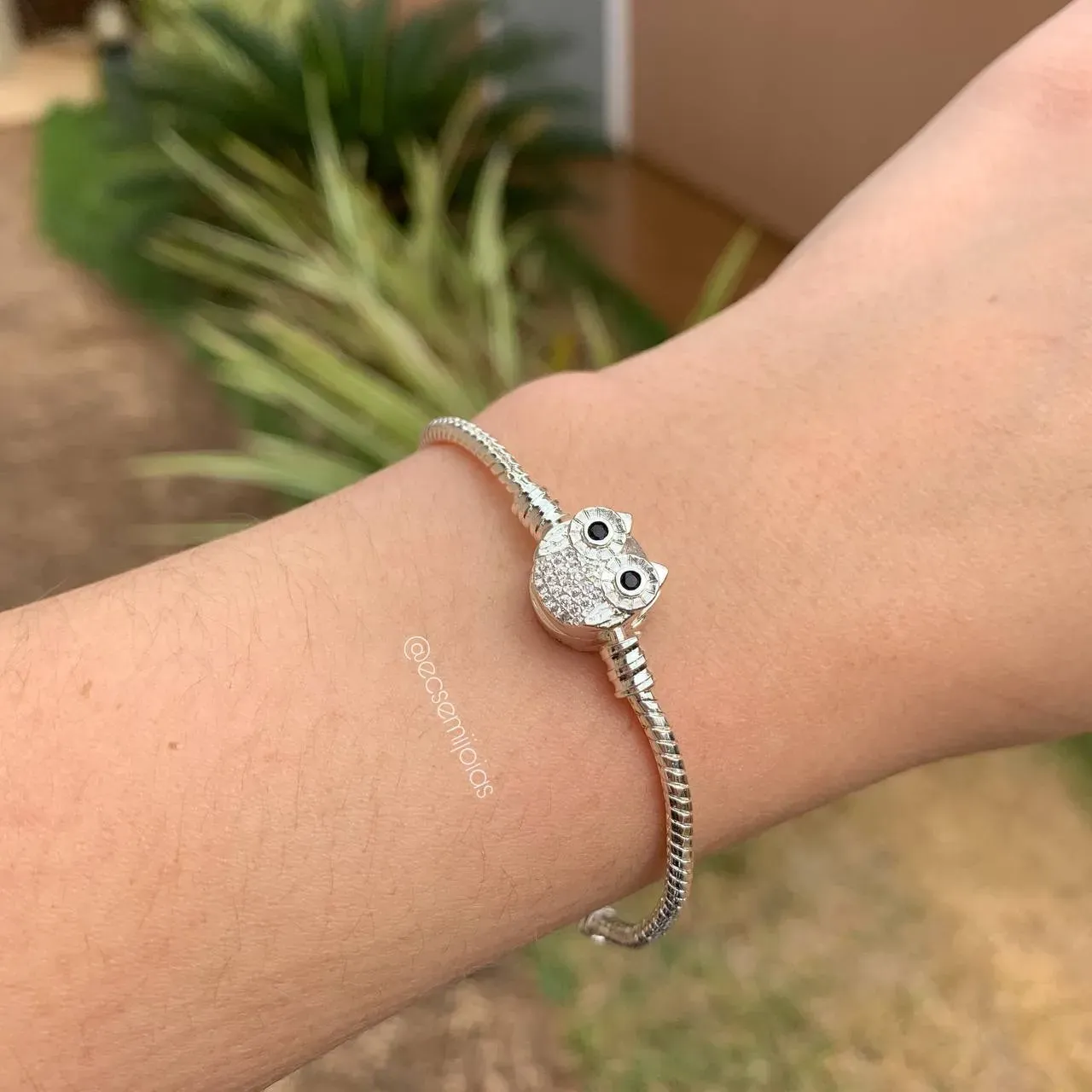 Pulseira para berloques fecho de coruja - banhado a prata 925