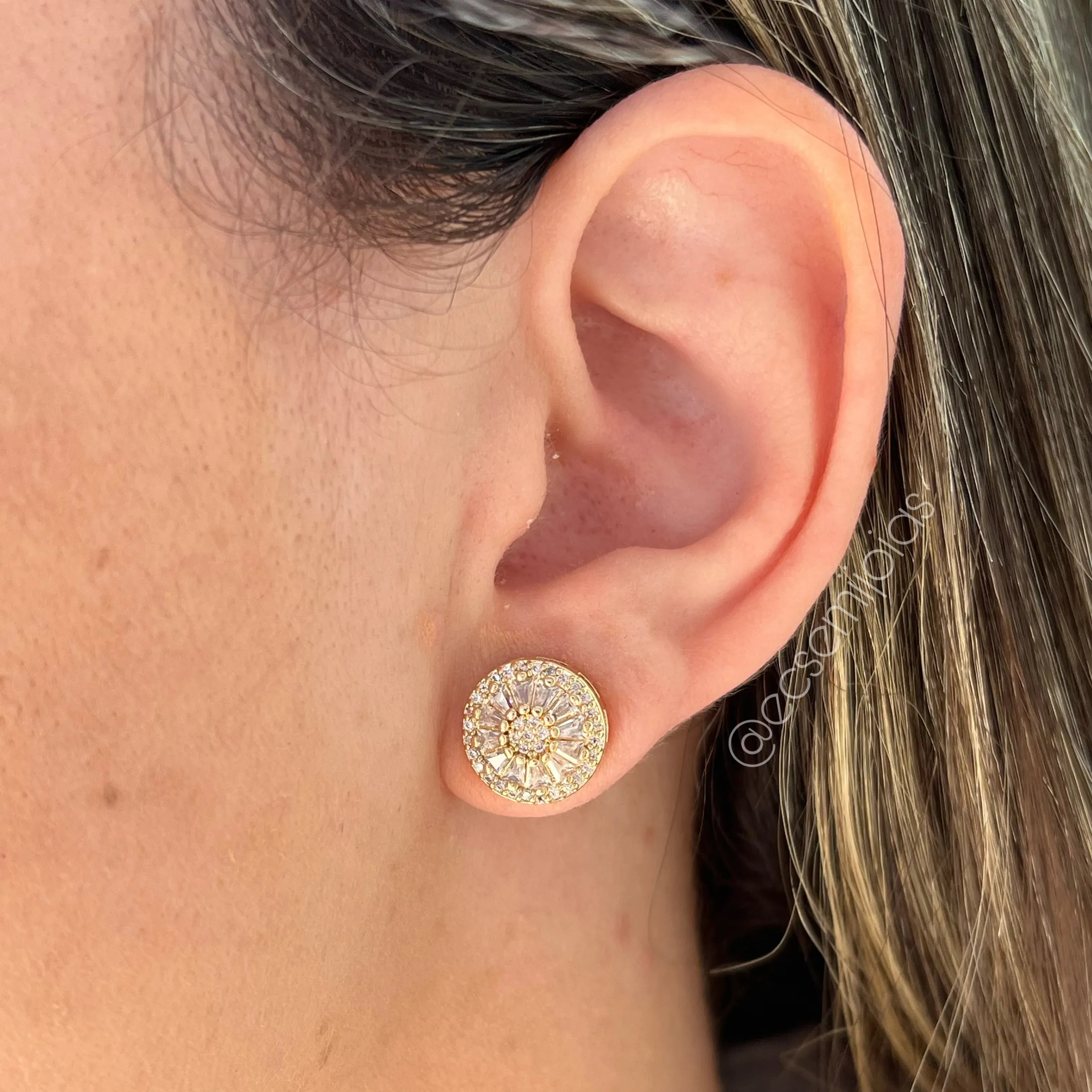 Conjunto de brinco e colar de pizza - br13mm / pi15mm - 45 cm - banhado a ouro 18k
