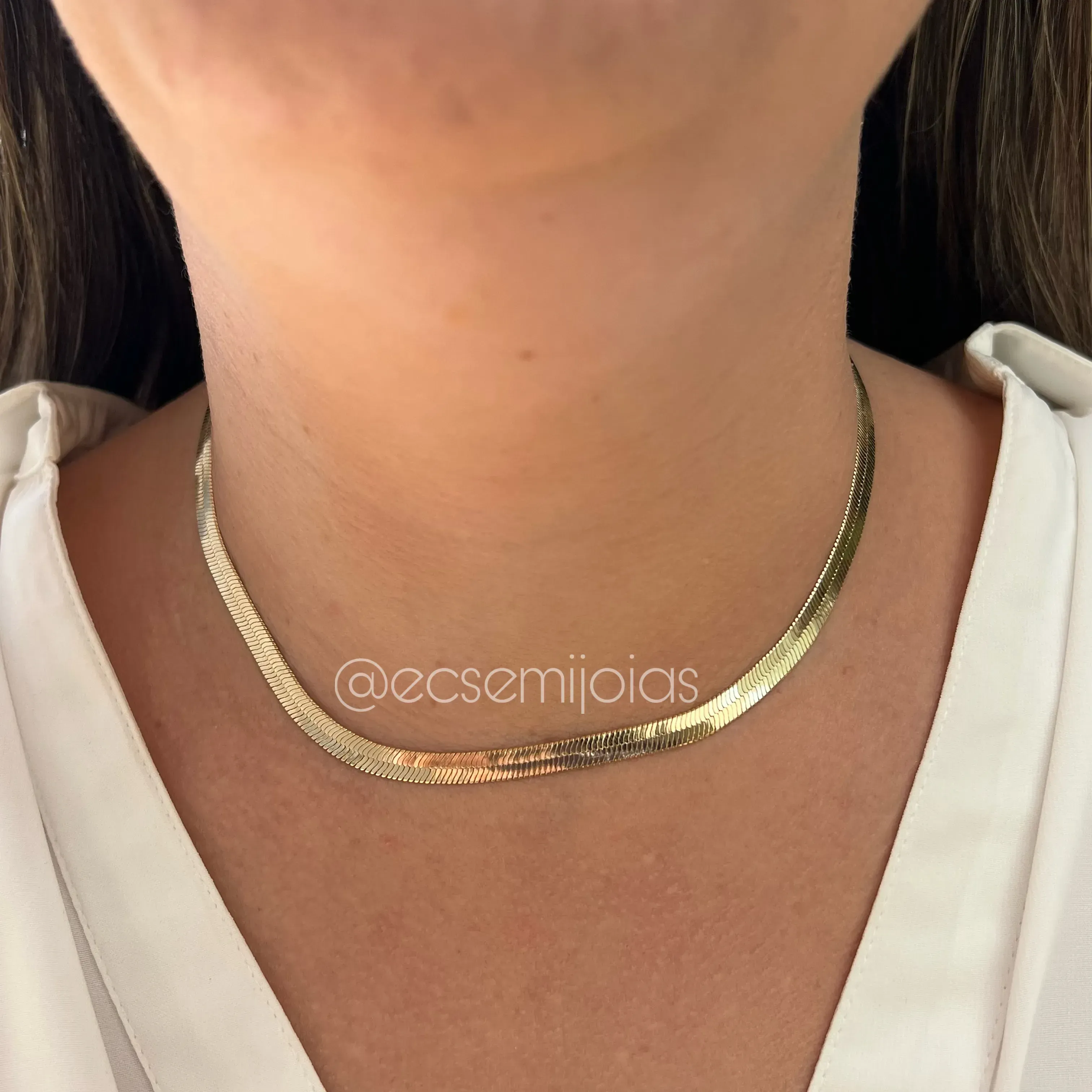 Choker de fita 5mm - 32cm + extensor - banhado a ouro 18k