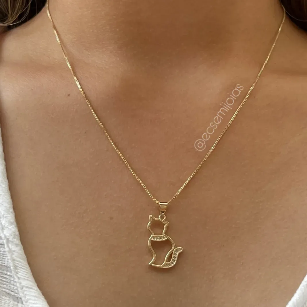 Colar de gato vazado cravejado  - Banhado a ouro 18k