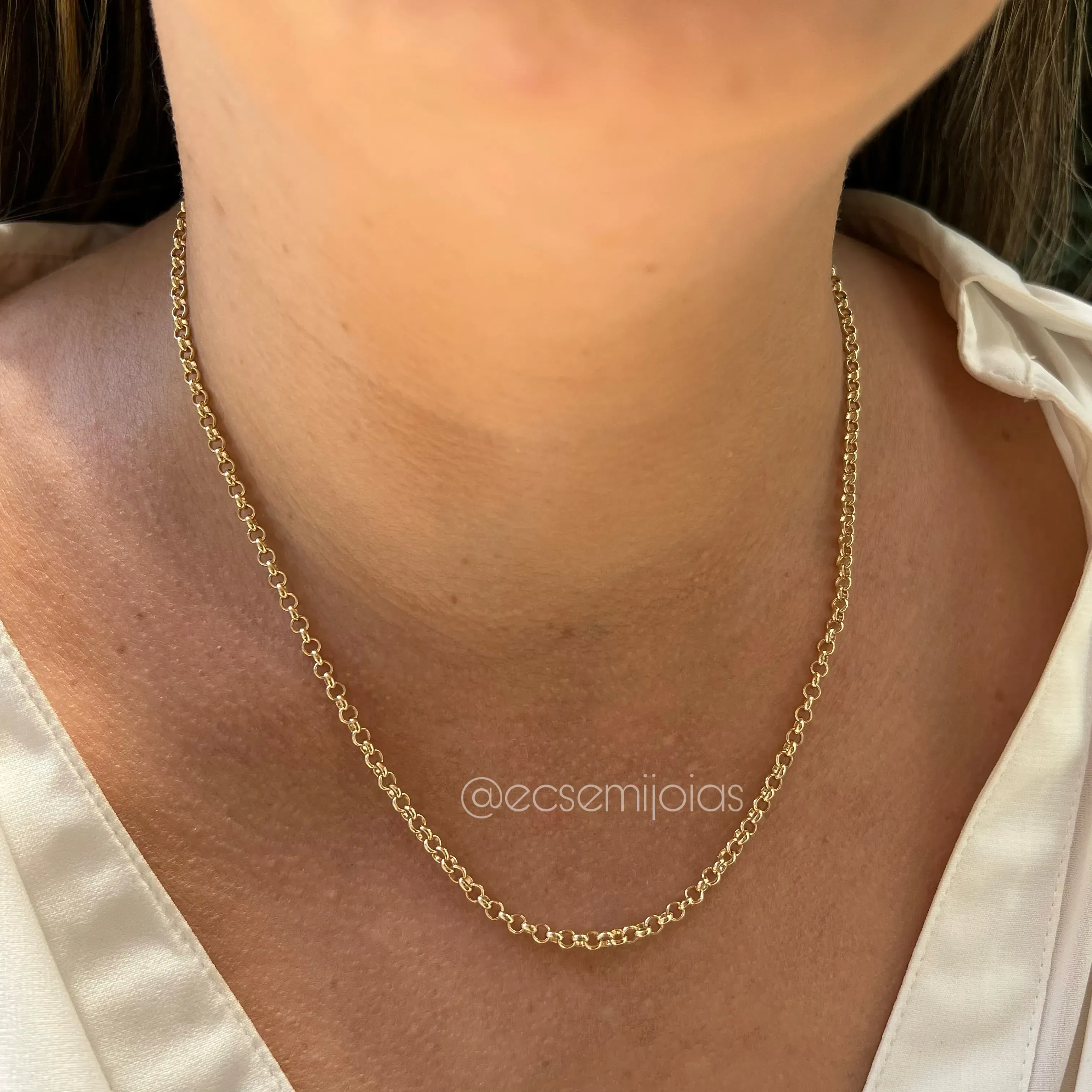 Colar elo português 3mm - 45cm - Banhado a ouro 18k