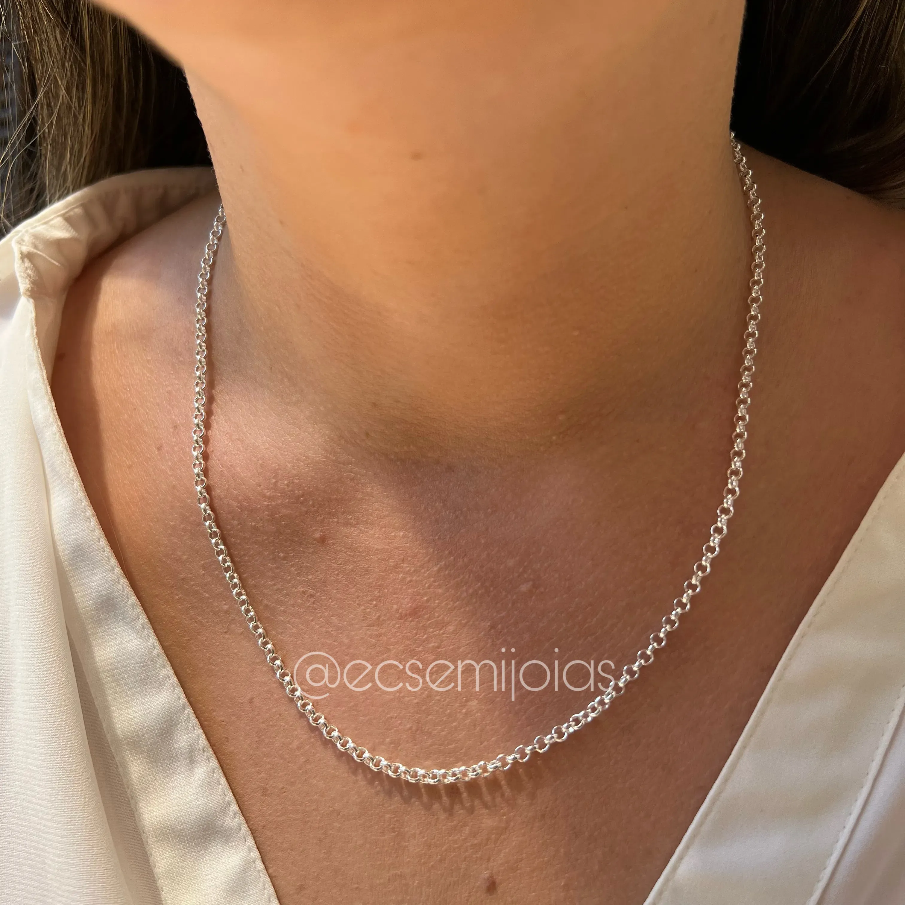 Colar elo português 3mm - 45cm - Banhado a prata 925
