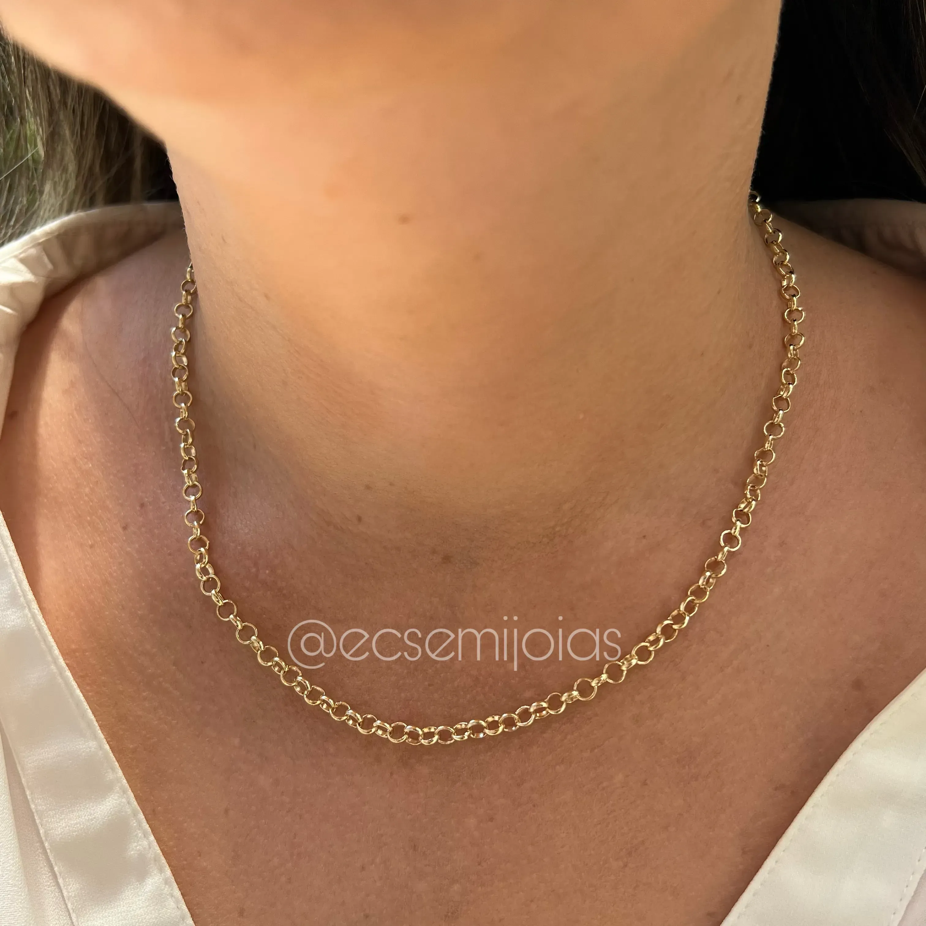 Colar elo português 4mm - 45cm - Banhado a ouro 18k
