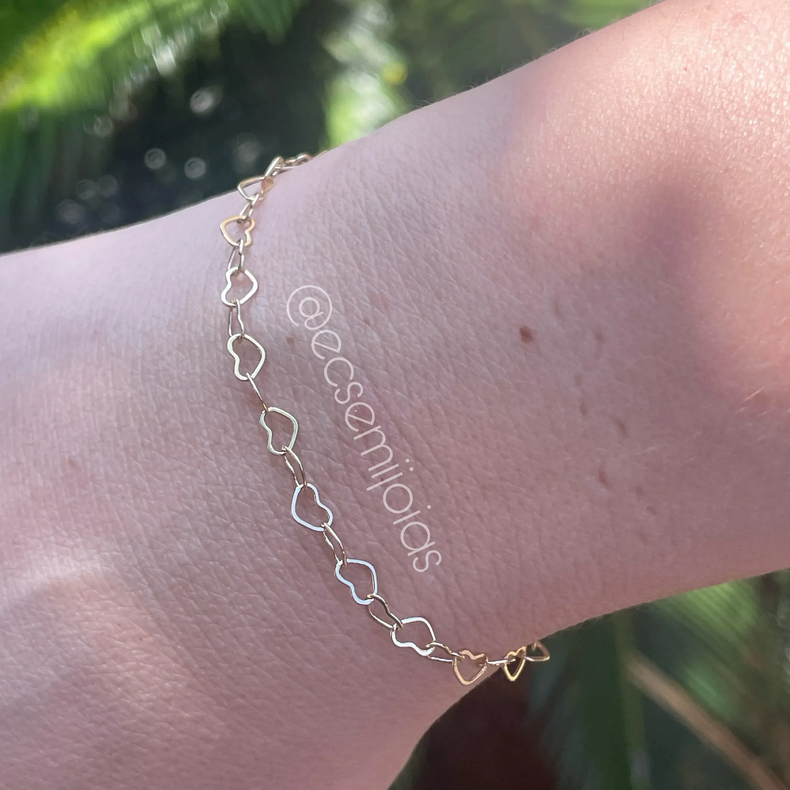 Pulseira elos 100% de corações 4x5mm - 17cm - banhado a ouro 18k