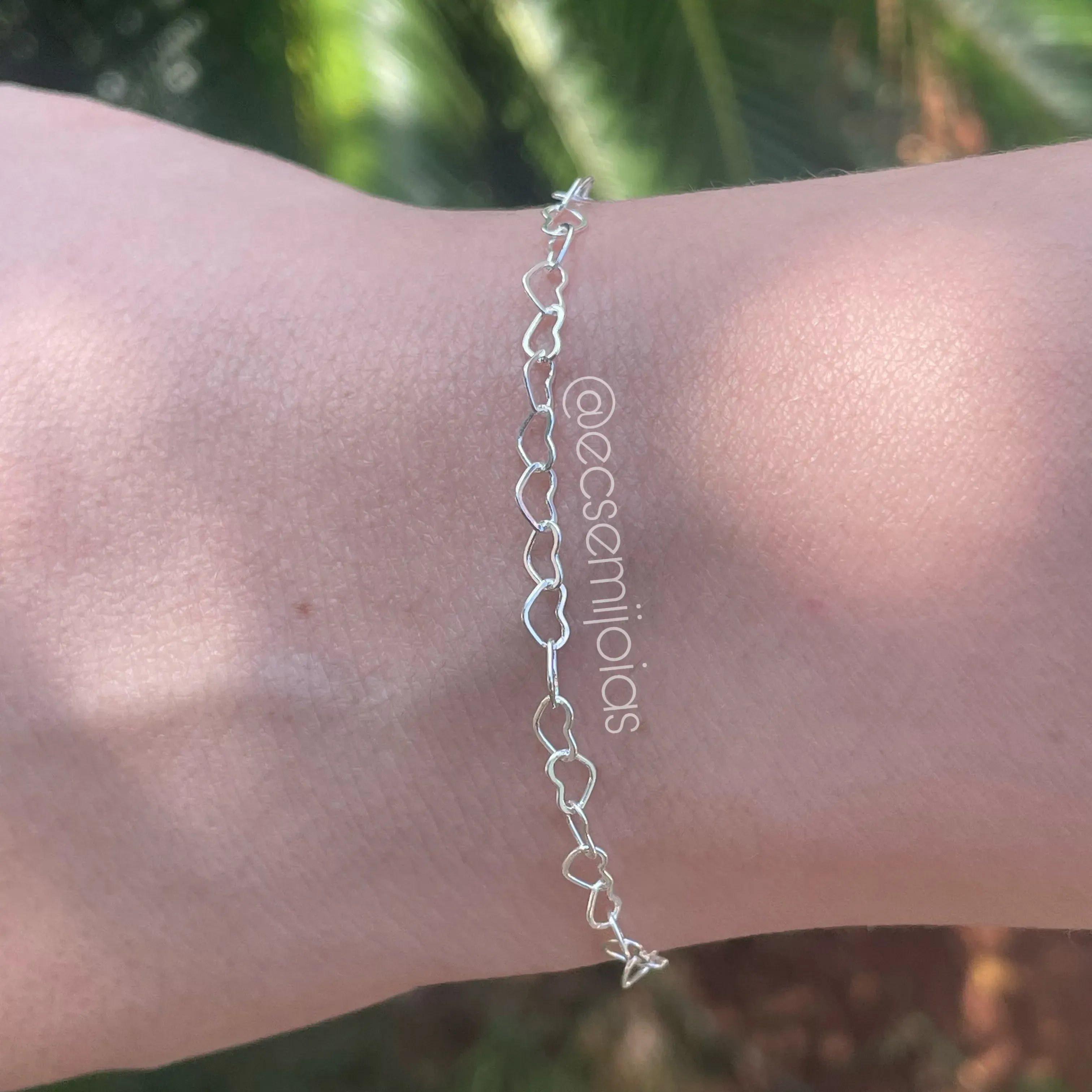 Pulseira elos 100% de corações 4x5mm - 17cm - banhado a prata 925