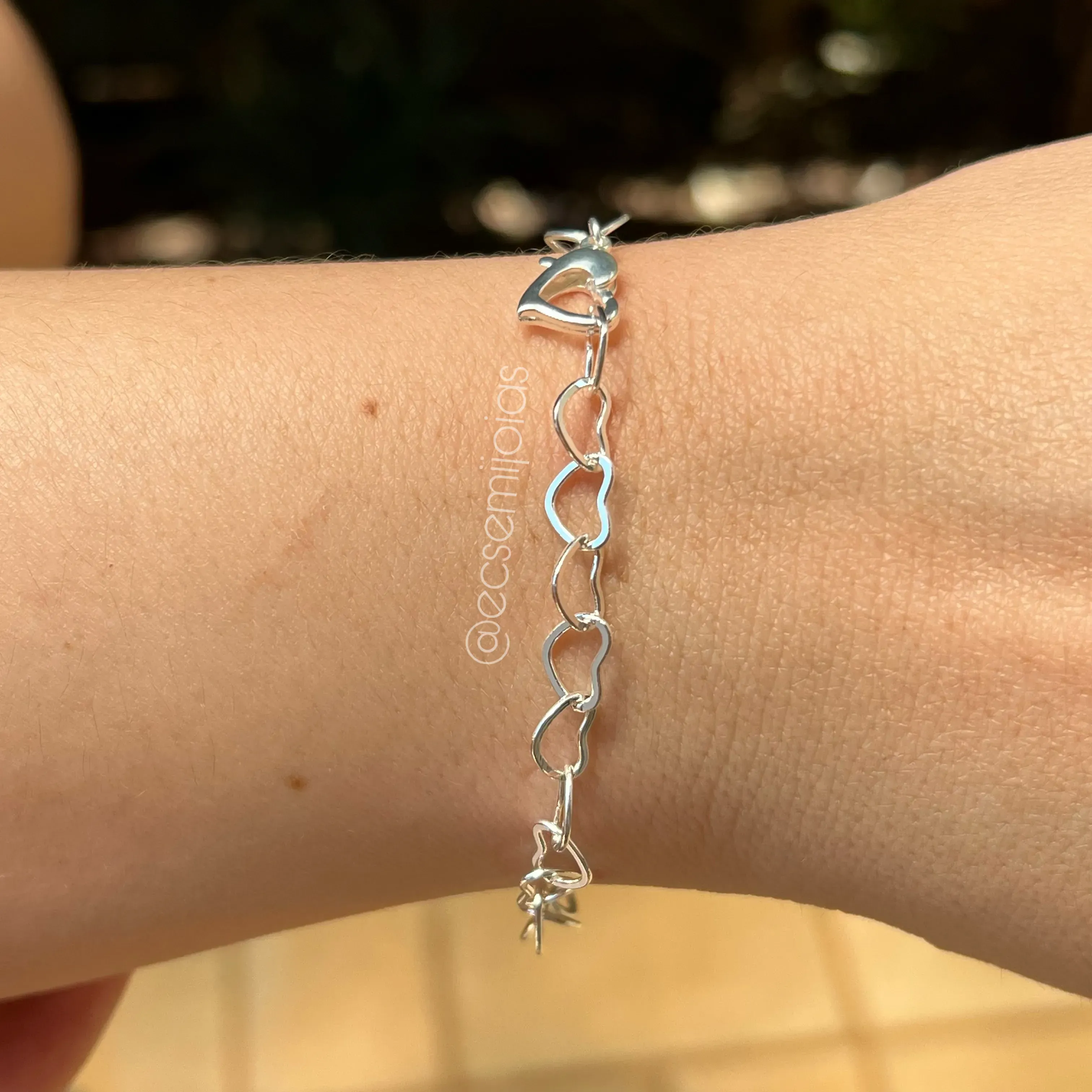 Pulseira elos 100% de corações 6x8mm - 19cm - banhado a prata 925
