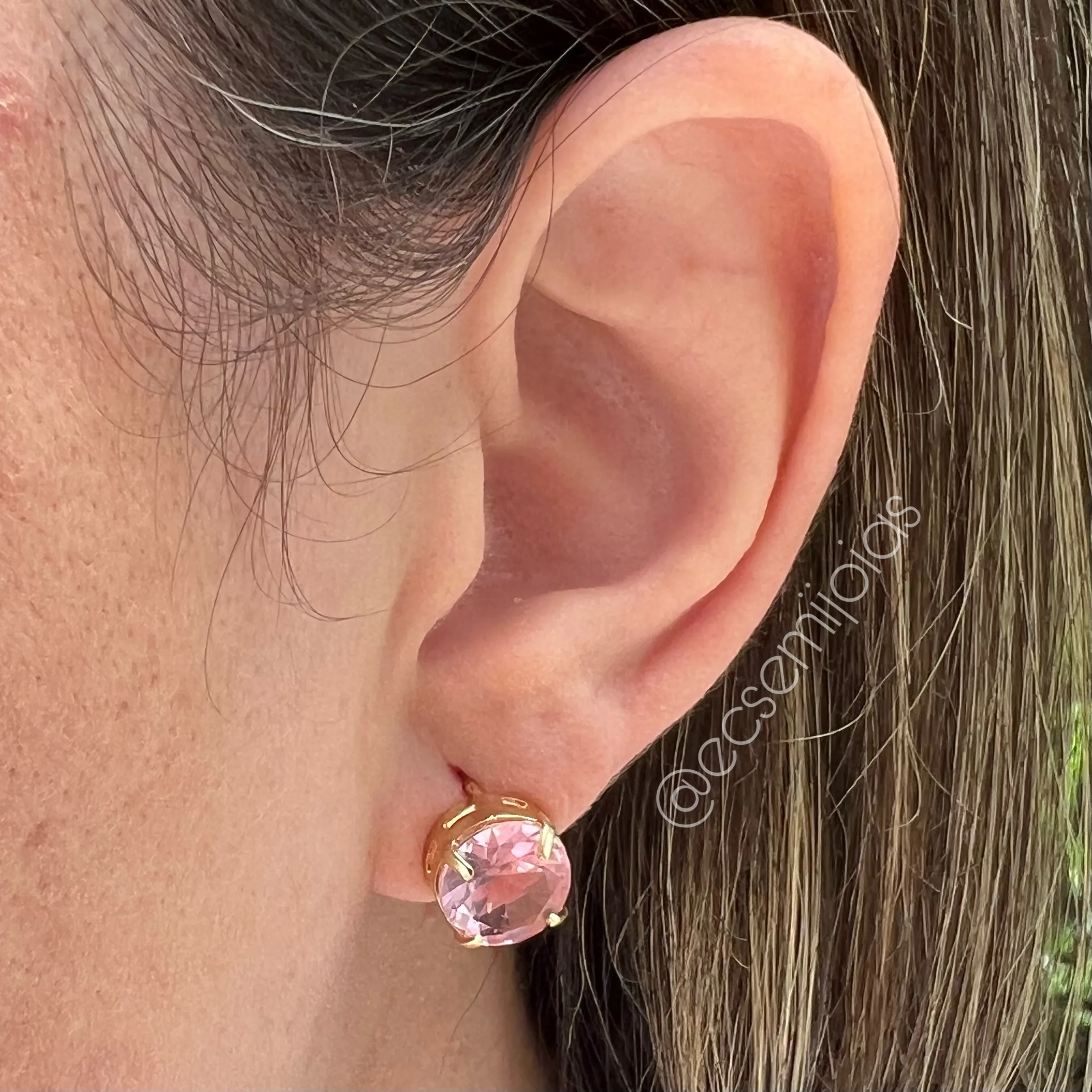 Conjunto de brinco e colar pedra redonda 10mm - banhado a ouro 18k