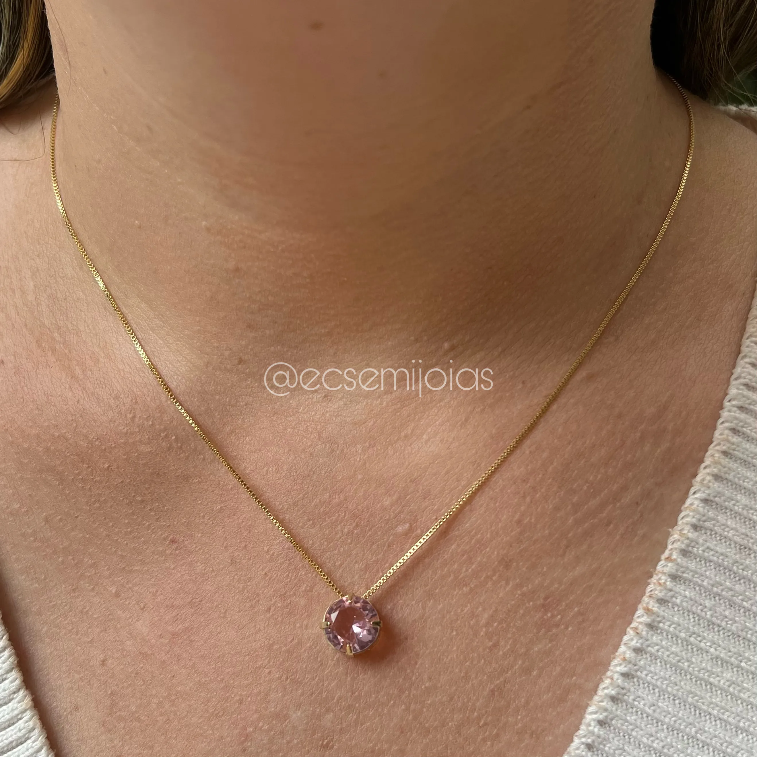 Conjunto de brinco e colar pedra redonda 10mm - banhado a ouro 18k