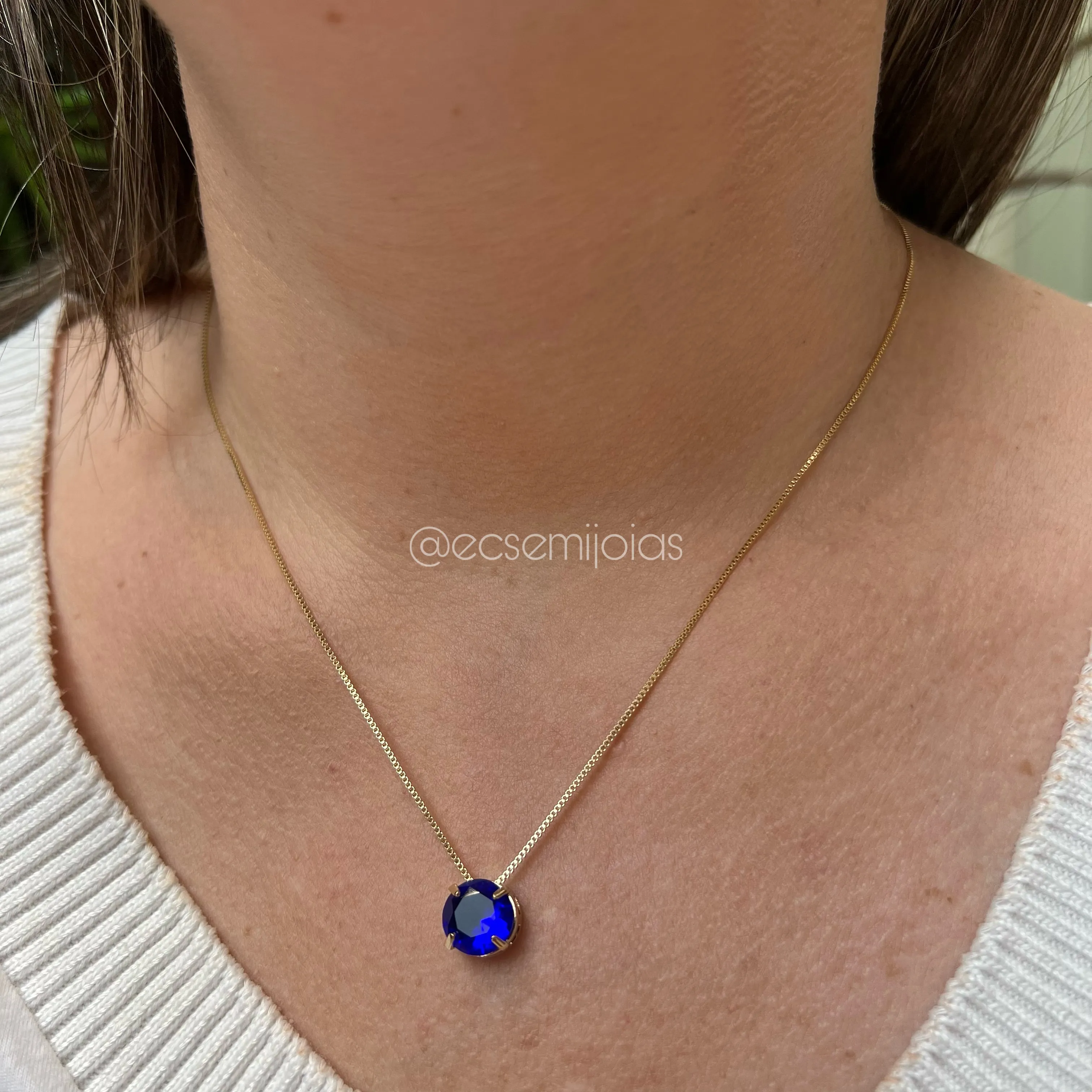 Conjunto de brinco e colar pedra redonda 10mm - banhado a ouro 18k