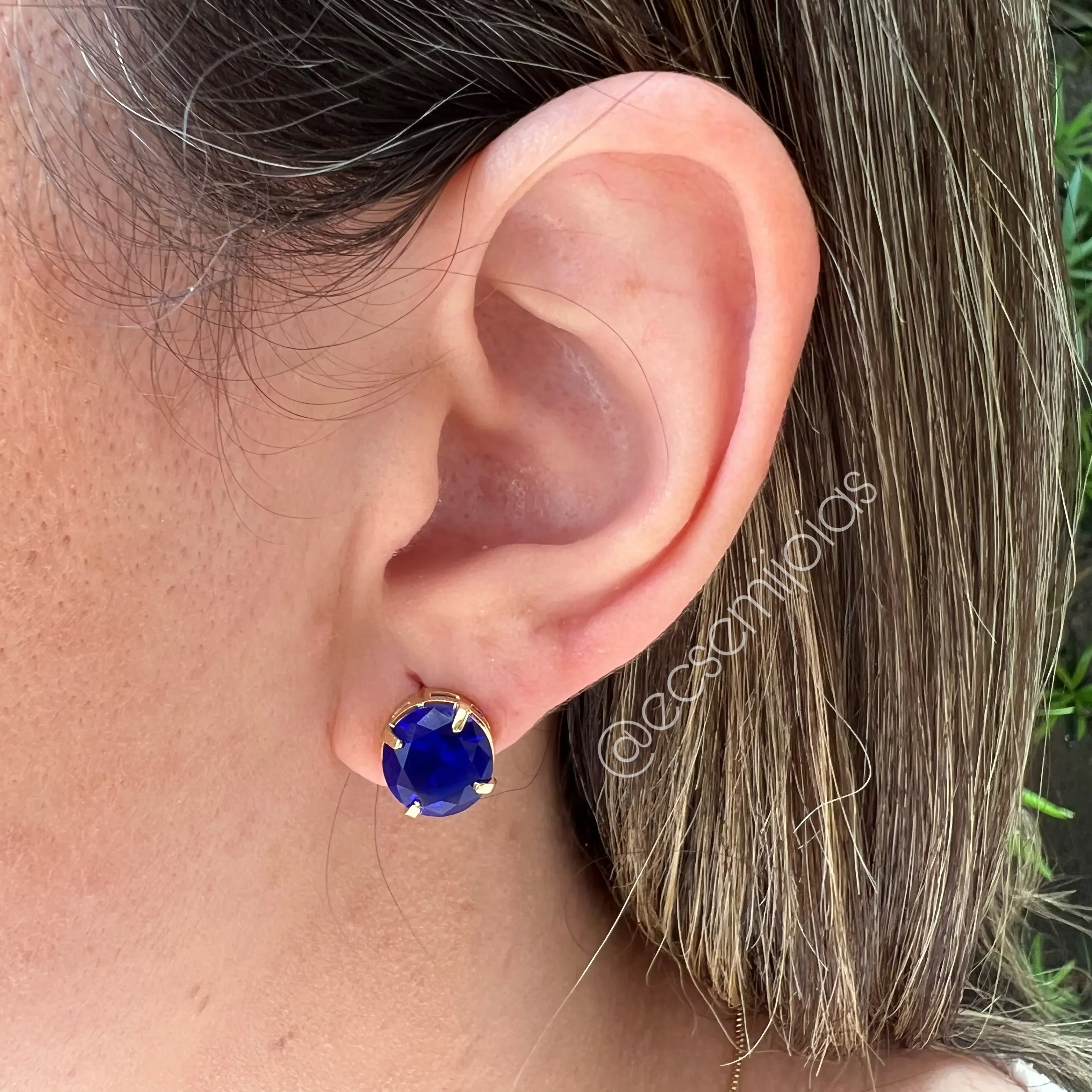 Conjunto de brinco e colar pedra redonda 10mm - banhado a ouro 18k