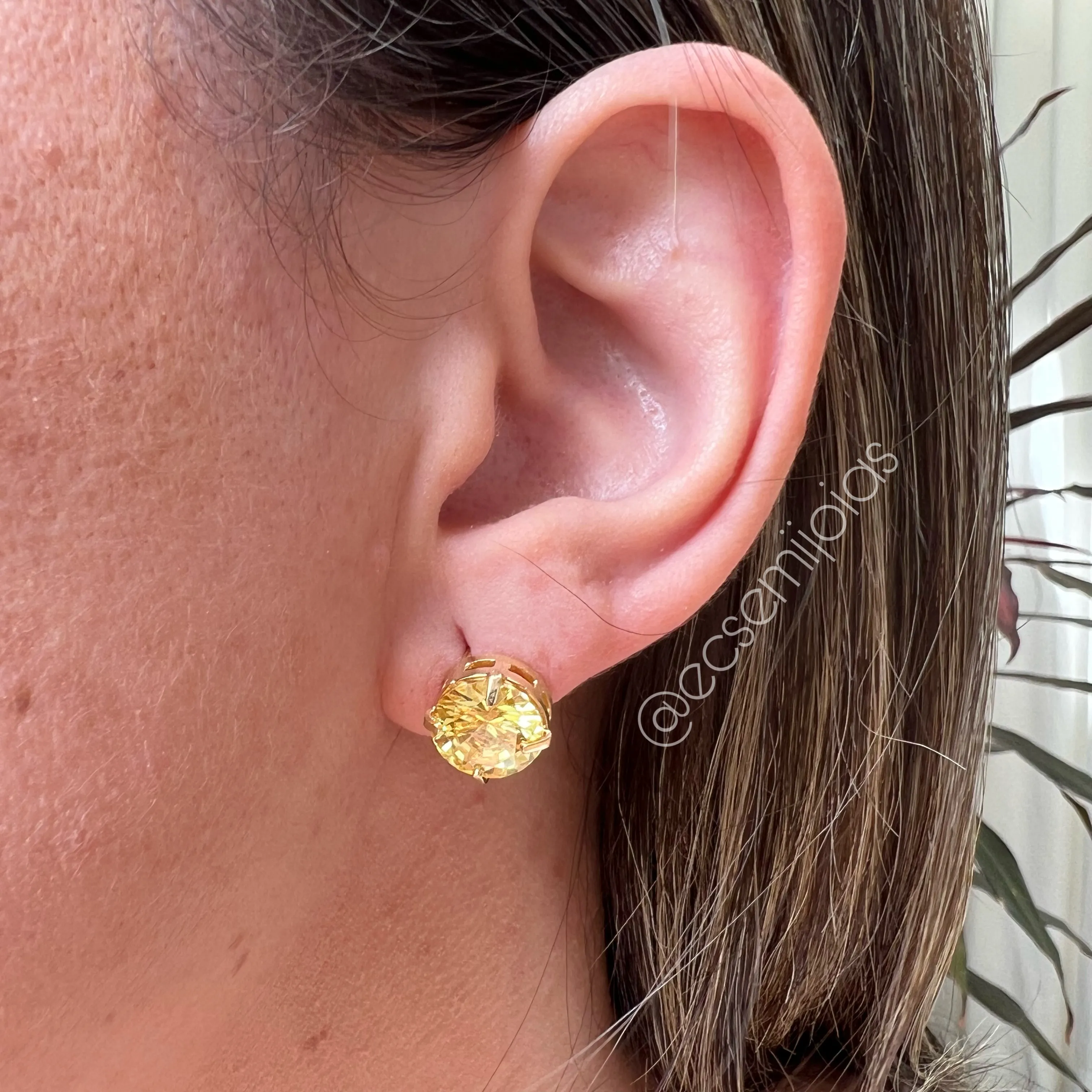 Conjunto de brinco e colar pedra redonda 10mm - banhado a ouro 18k