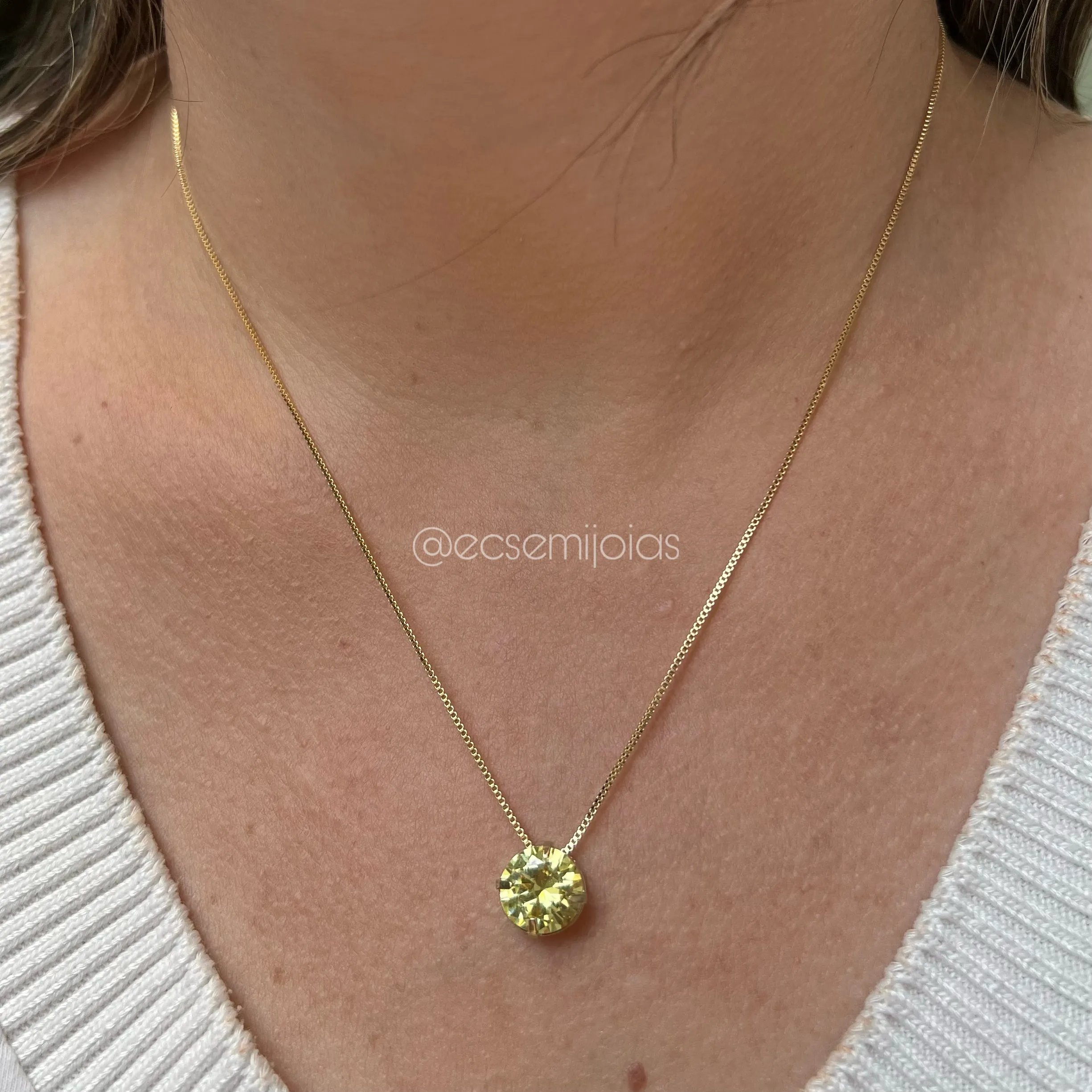 Conjunto de brinco e colar pedra redonda 10mm - banhado a ouro 18k