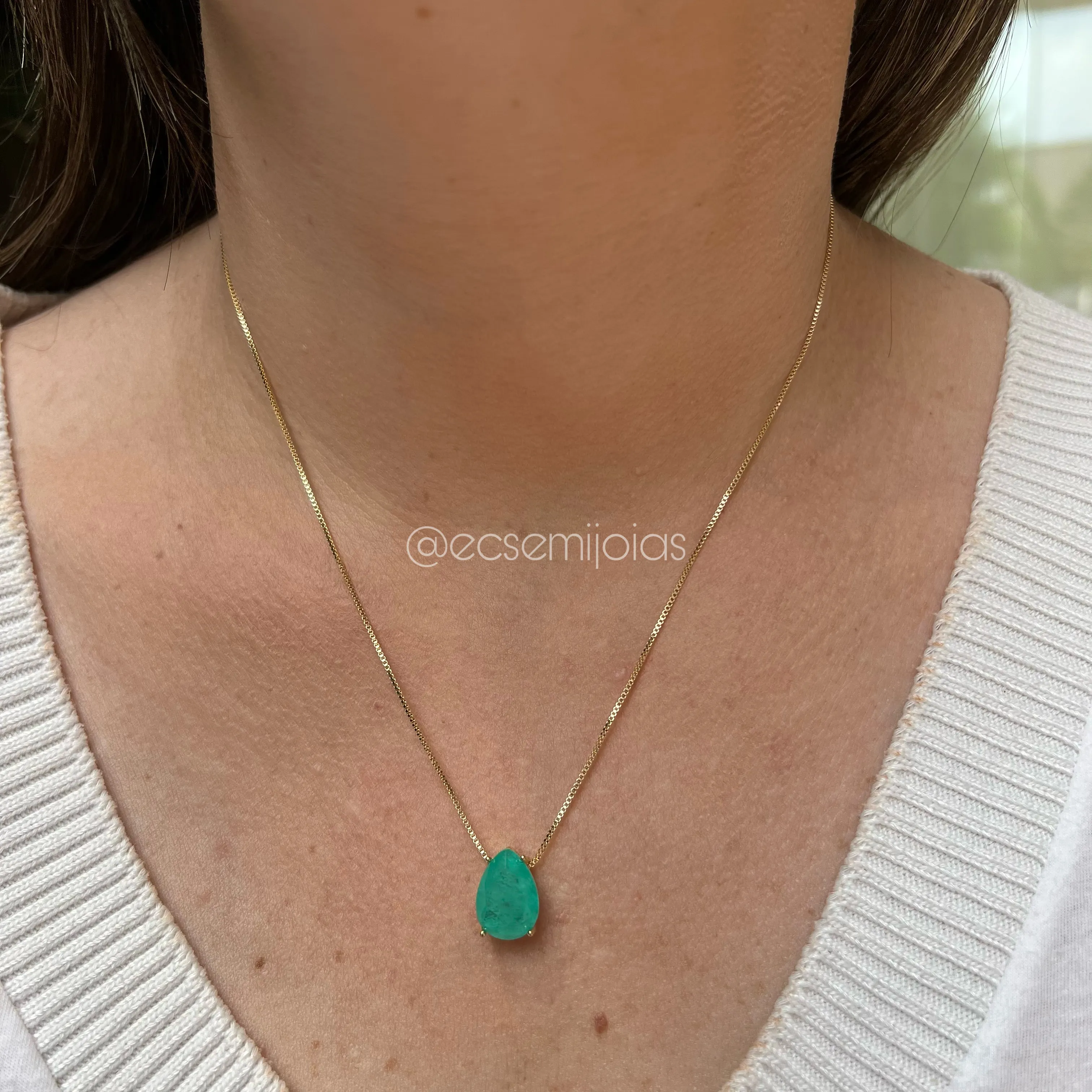 Conjunto de brinco e colar com pedra fusion gota - 10x14mm - 45 cm - banhado a ouro 18k