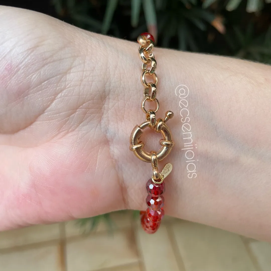 Pulseira com pedras naturais redondas - 18cm + 3cm extensor - banhado a ouro 18k