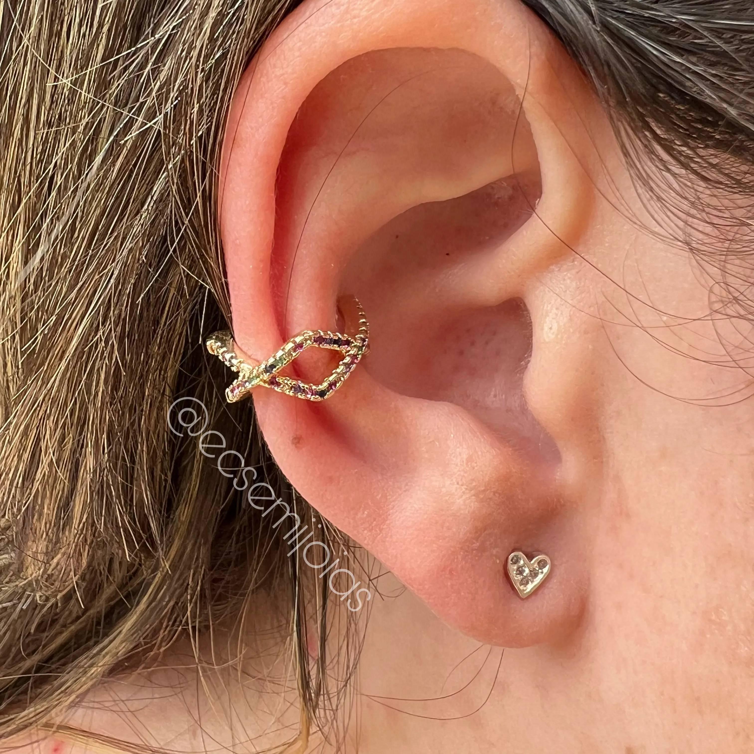 Brinco piercing 2 x - banhado a ouro 18k