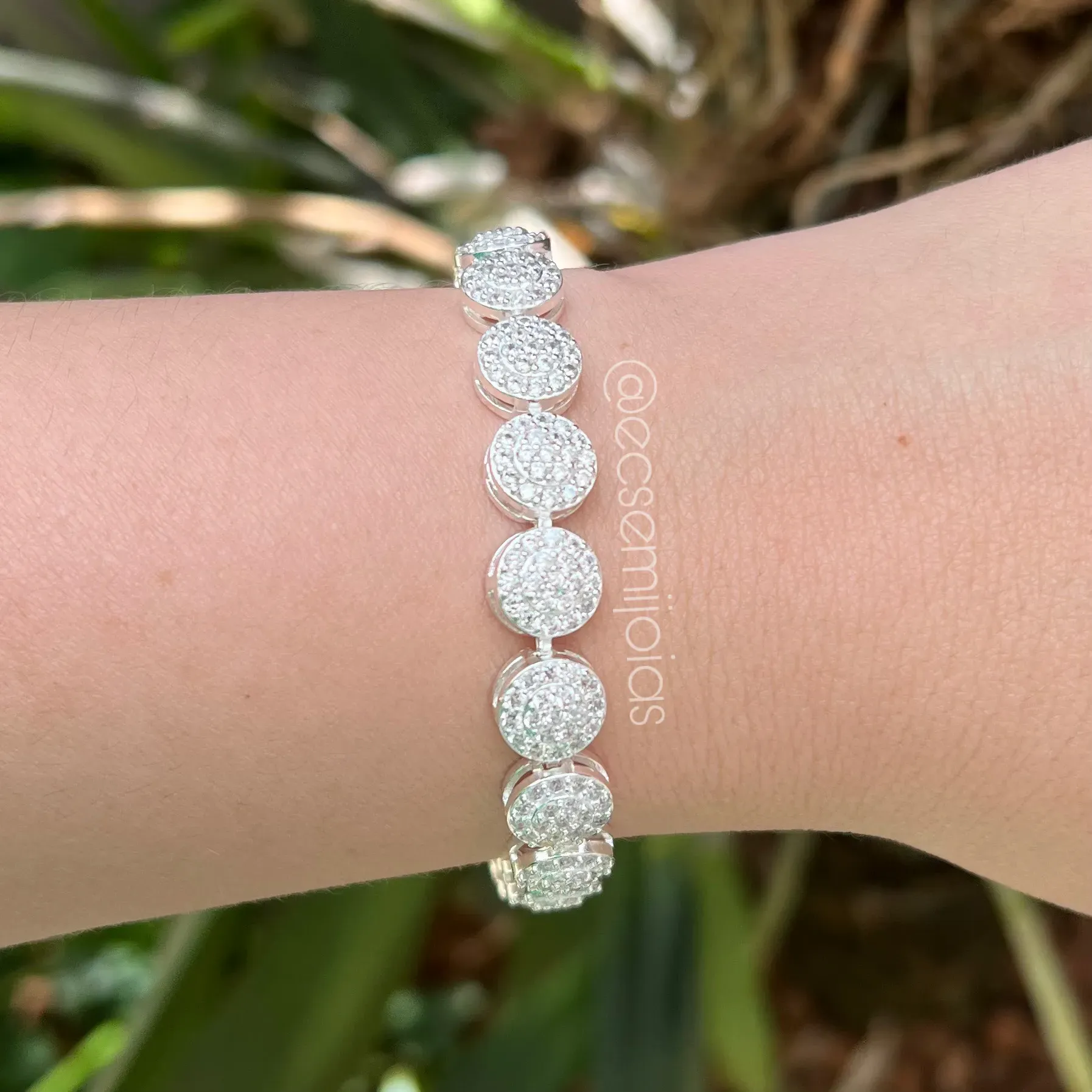 Pulseira 100% elos redondos cravejados - 17.5cm + extensor 1,5cm - banhado a prata 925