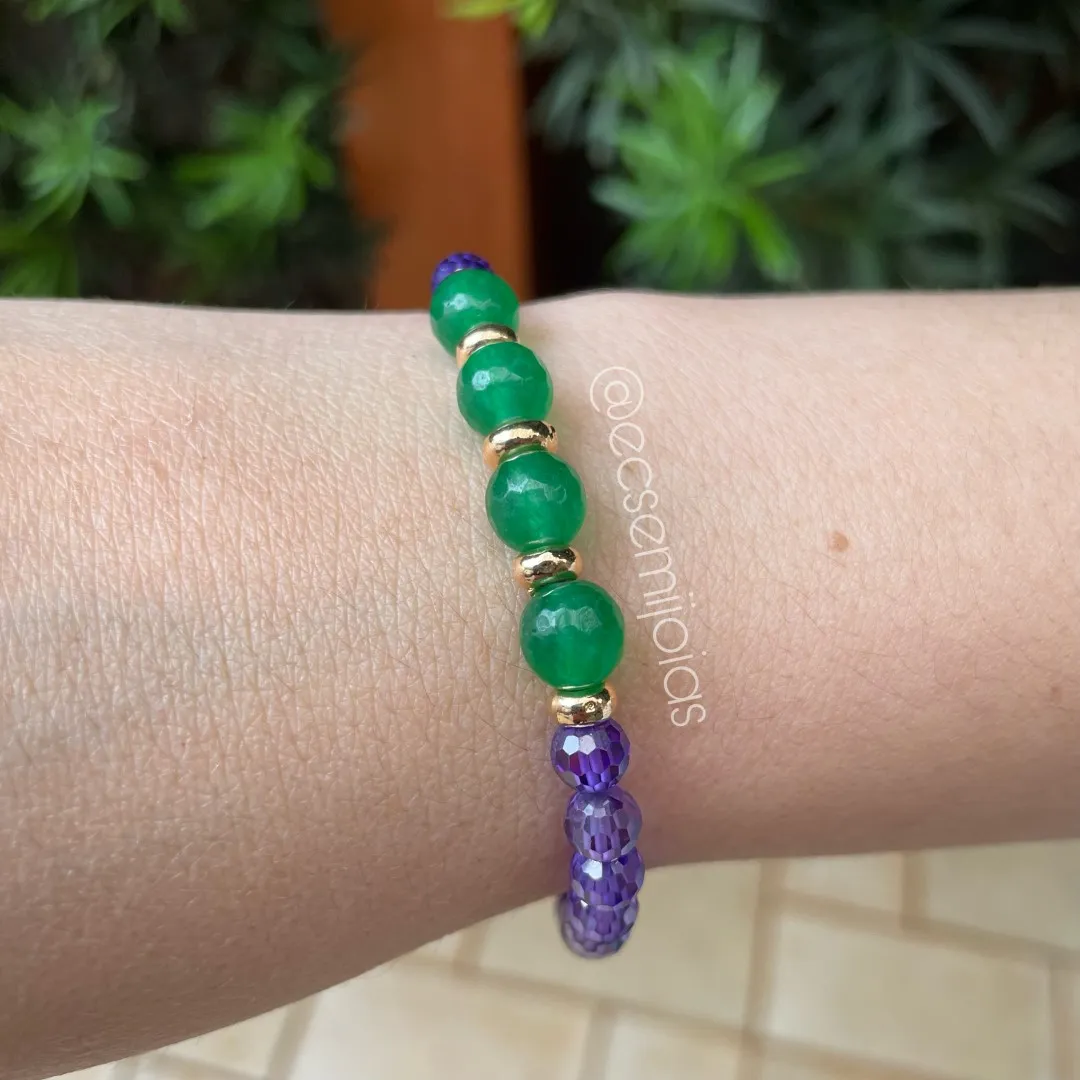 Pulseira com pedras naturais redondas - 18cm + 3cm extensor - banhado a ouro 18k
